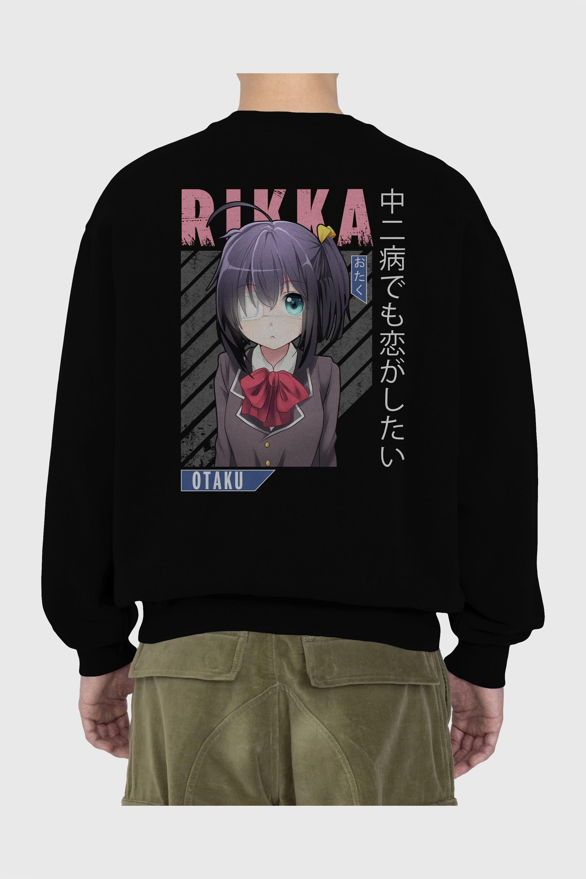 Rikka Takanashi 9 Anime Arka Baskılı Oversize Sweatshirt Erkek Kadın Unisex