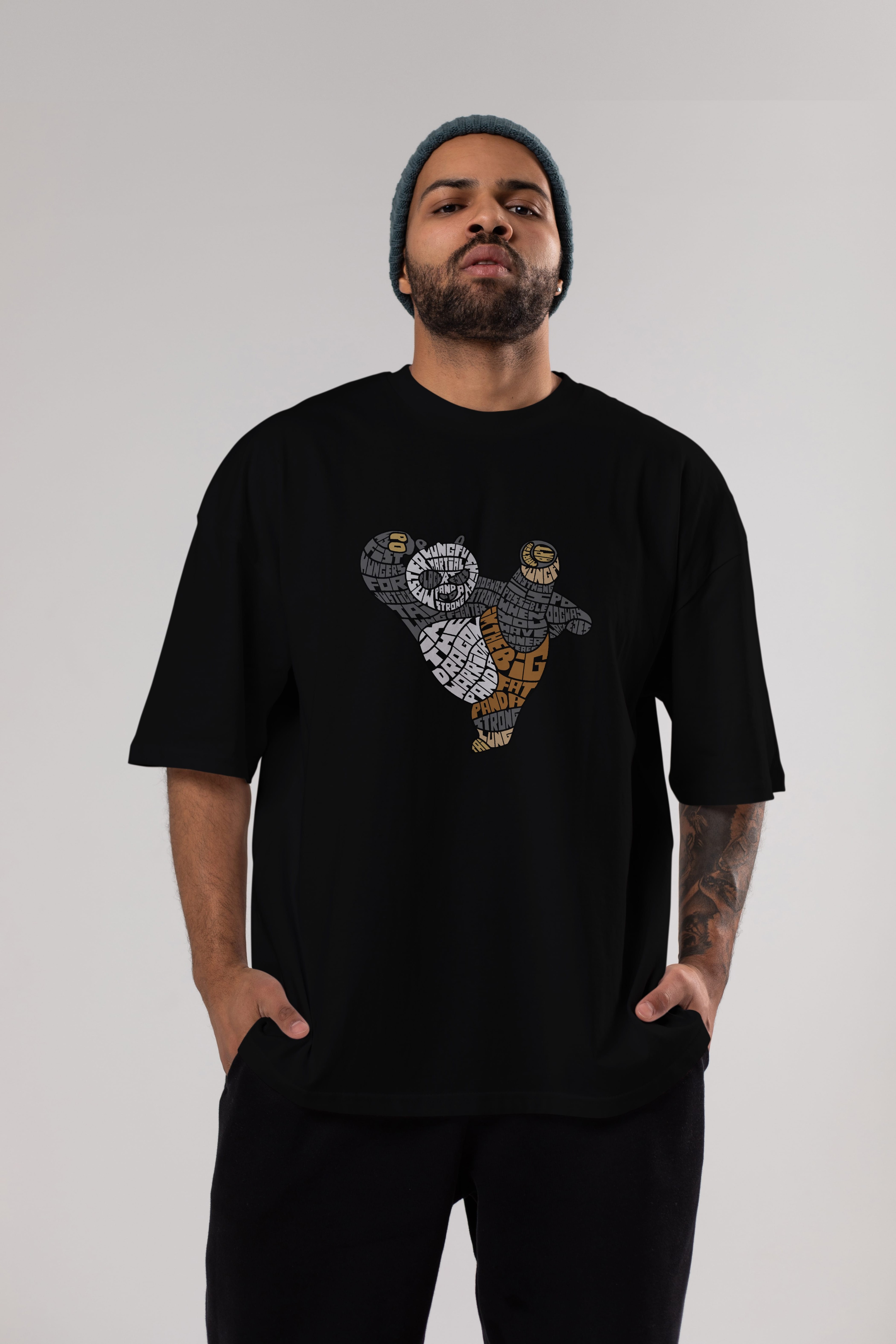 Warrior Panda Ön Baskılı Oversize t-shirt %100 pamuk Erkek Kadın Unisex