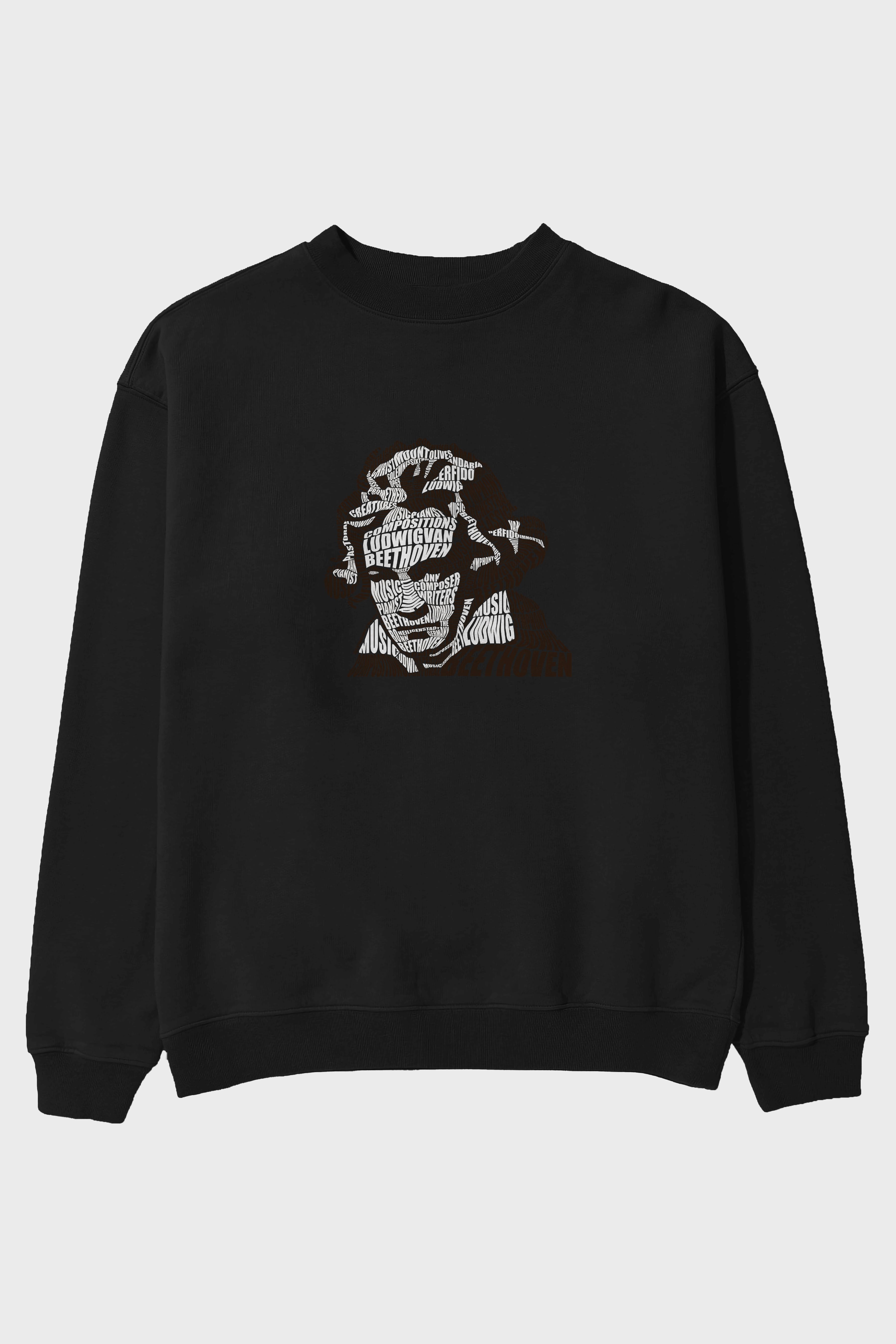 Ludwig van Beethoven Calligram Ön Baskılı Oversize Sweatshirt Erkek Kadın Unisex