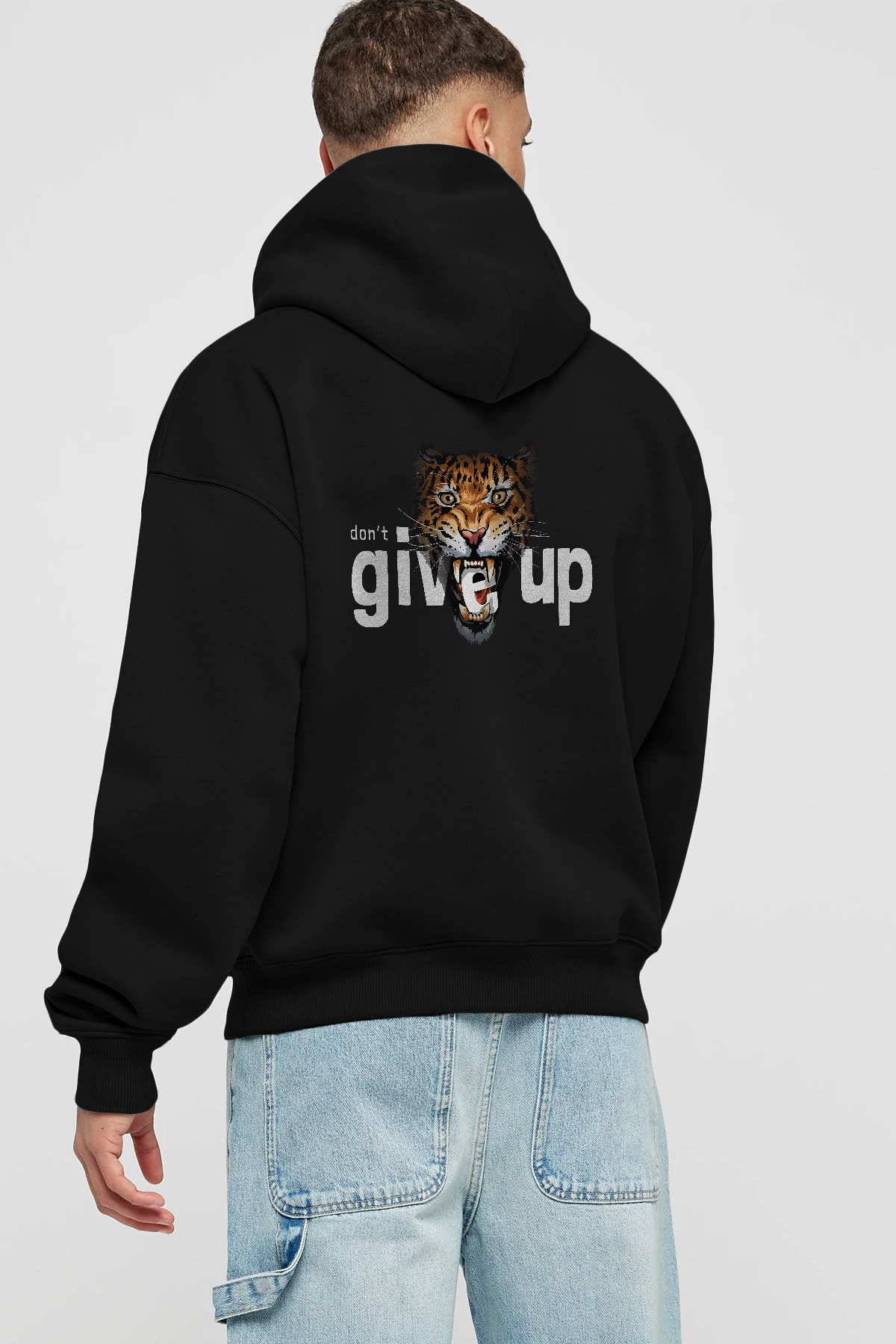 Teddy Bear Dont Give Up Arka Baskılı Hoodie Oversize Kapüşonlu Sweatshirt Erkek Kadın Unisex