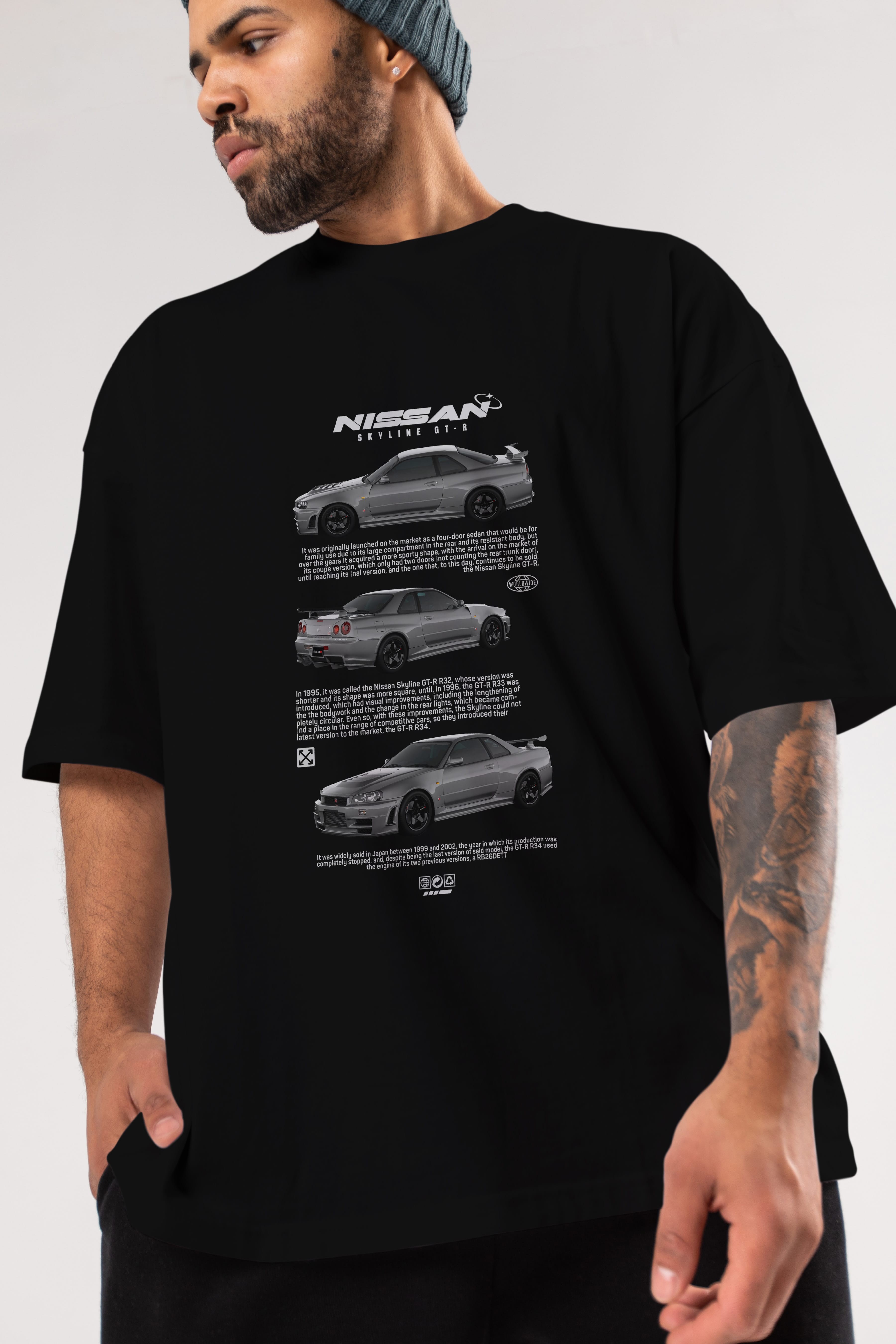 nissan skyline gt-r Ön Baskılı Oversize t-shirt Erkek Kadın Unisex %100 Pamuk Bisiklet Yaka tişort