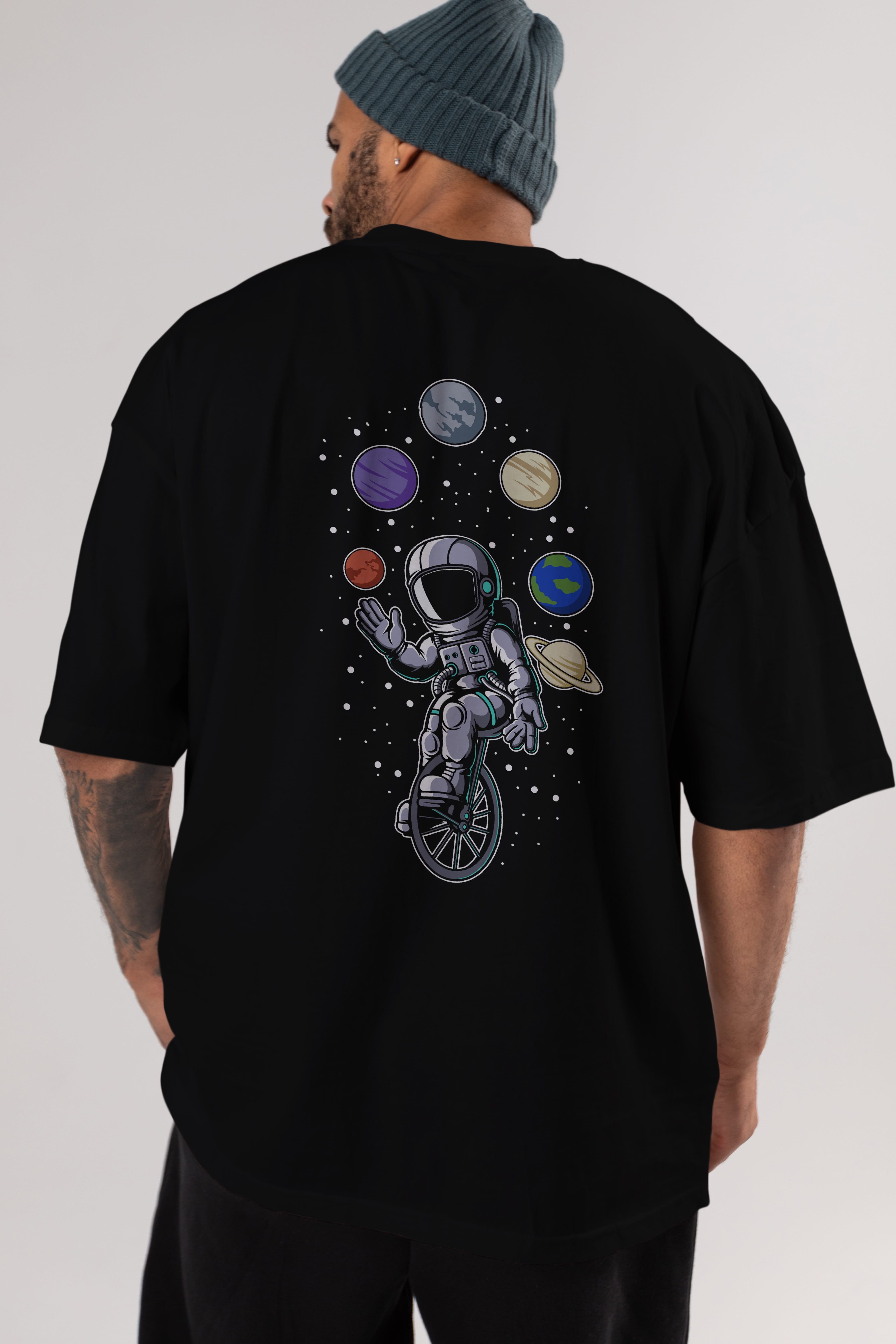 Astronaut Circus Arka Baskılı Oversize t-shirt Erkek Kadın Unisex