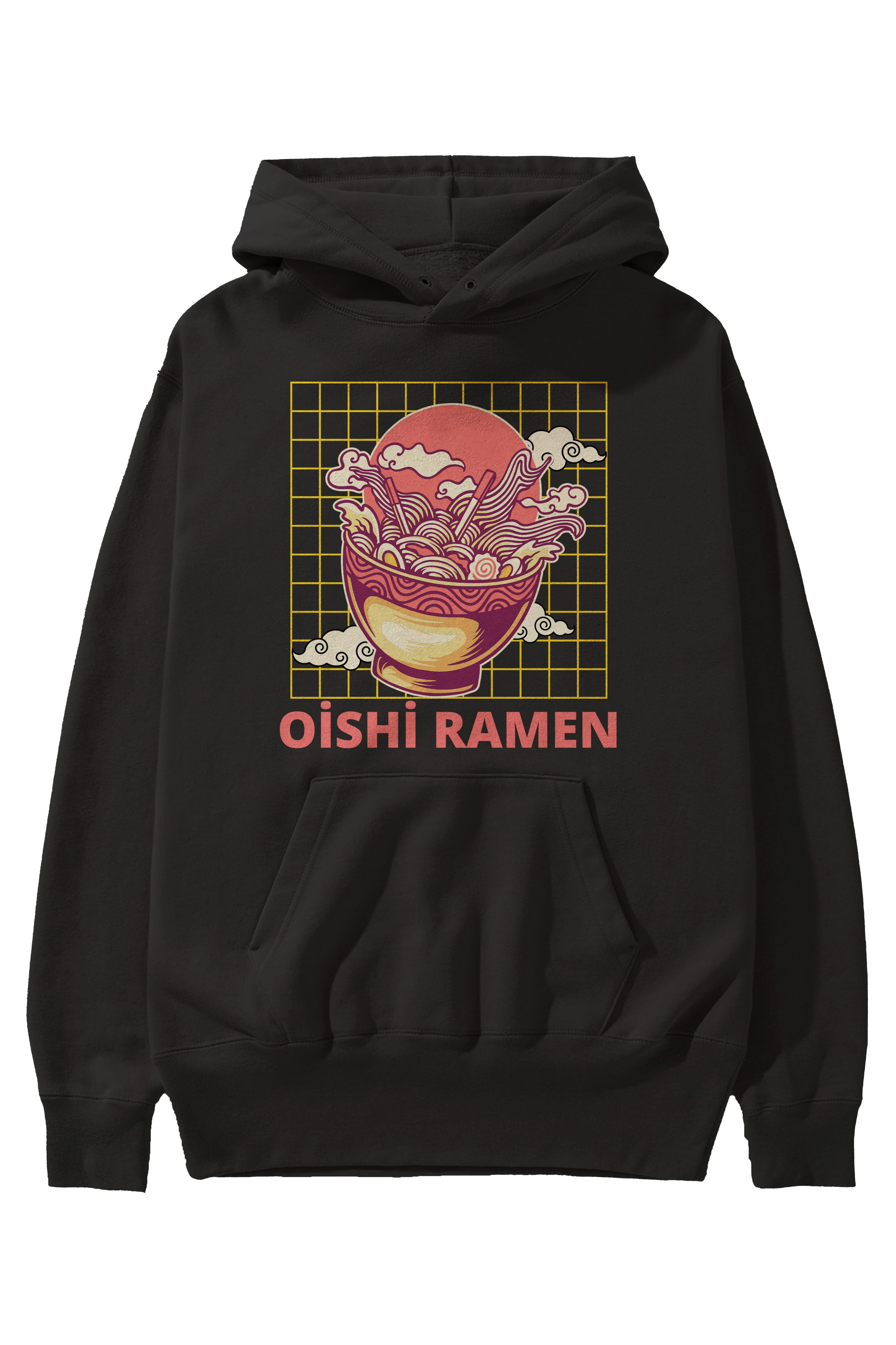Oishi Ramen Yazılı Ön Baskılı Oversize Hoodie Kapüşonlu Sweatshirt Erkek Kadın Unisex