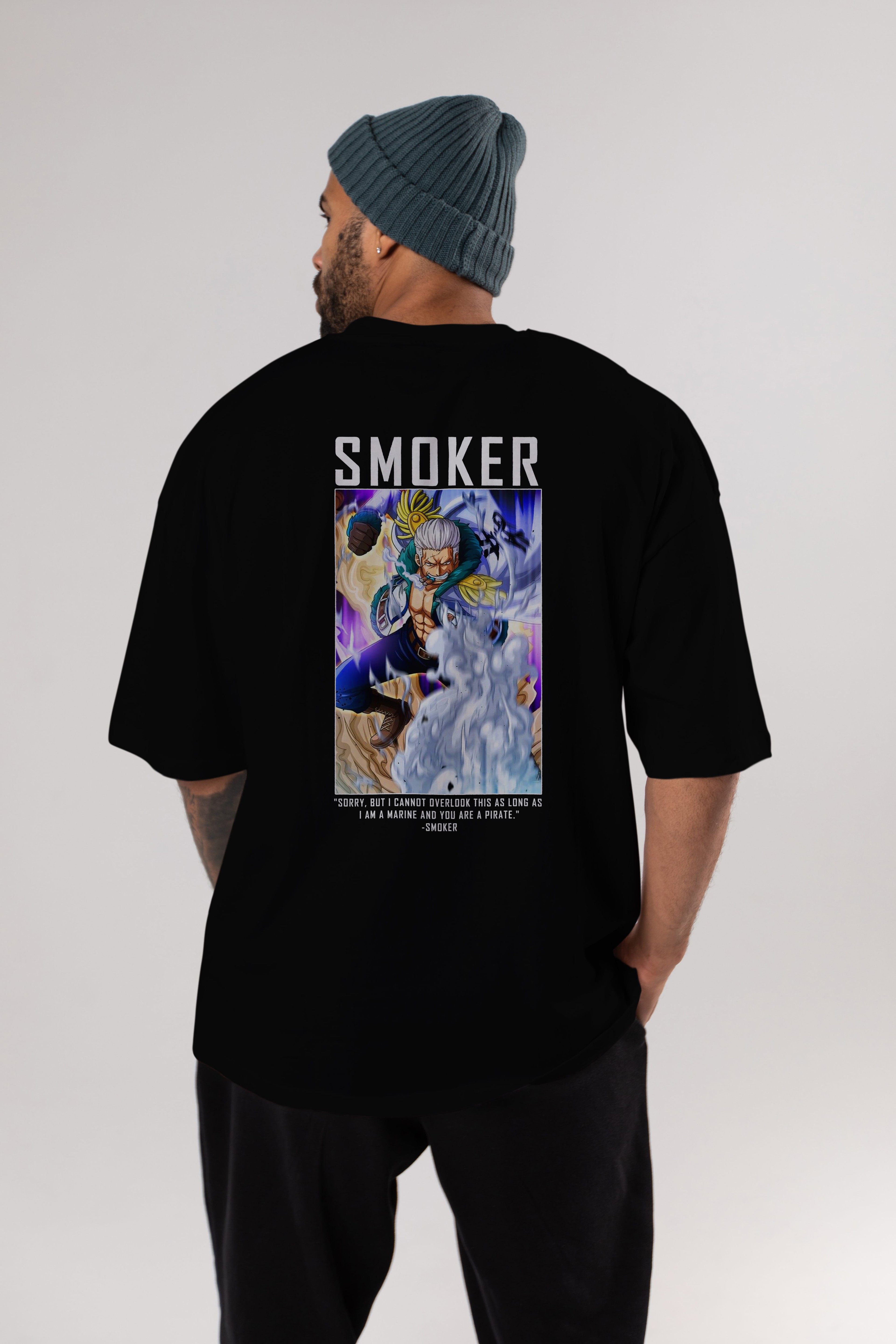 Smoker Anime Arka Baskılı Oversize t-shirt Erkek Kadın Unisex %100 pamuk tişort