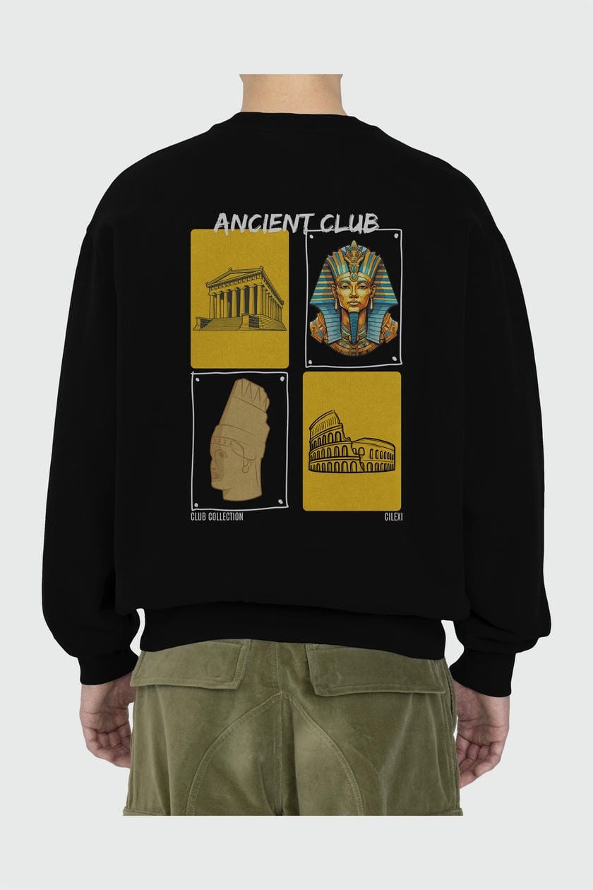 Ancient Club Arka Baskılı Oversize Sweatshirt Erkek Kadın Unisex