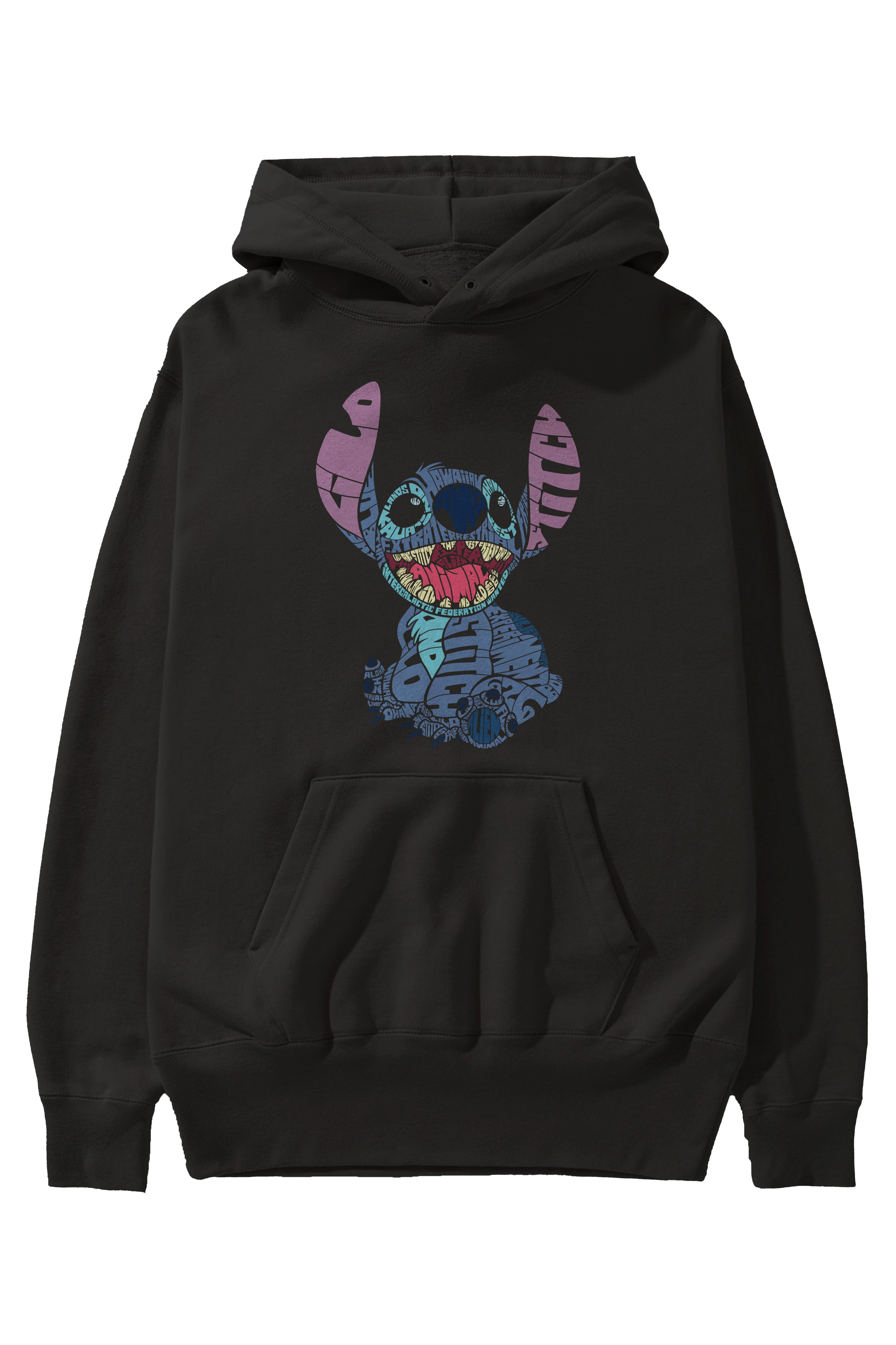 Stitch Ön Baskılı Hoodie Oversize Kapüşonlu Sweatshirt Erkek Kadın Unisex