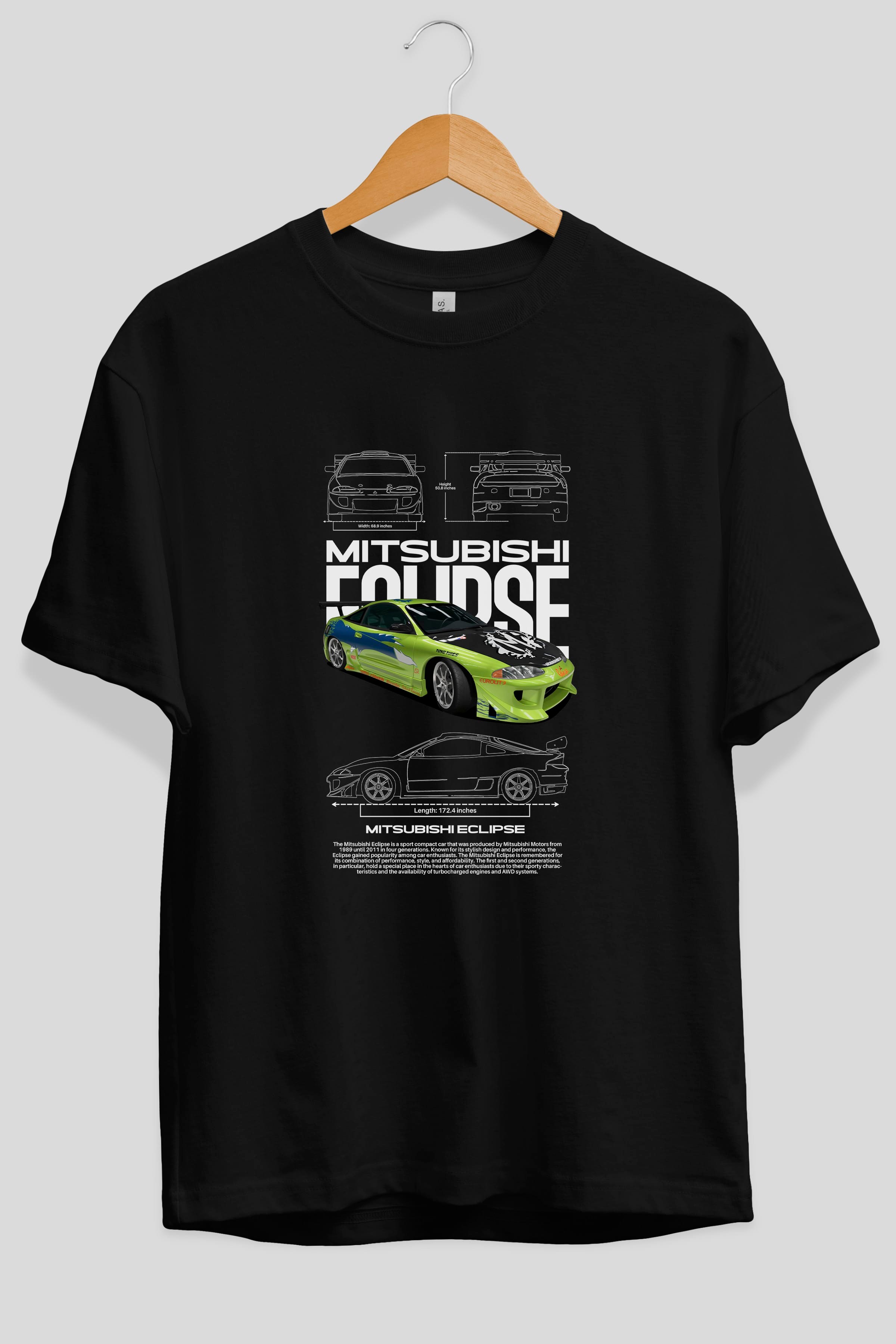 mitsubishi eclipse Ön Baskılı Oversize t-shirt Erkek Kadın Unisex %100 Pamuk Bisiklet Yaka tişort