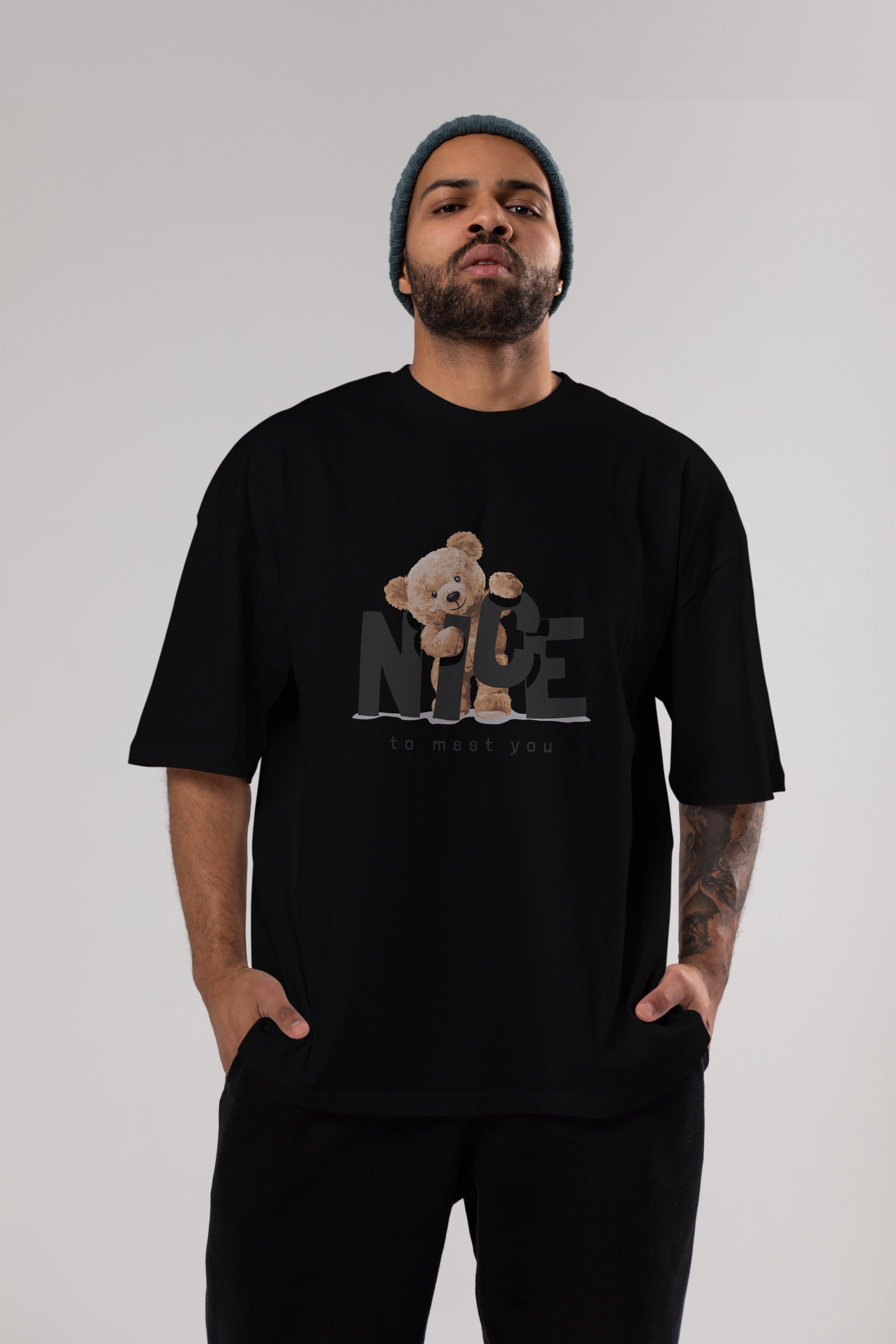 Teddy Nıce To Meet You Ön Baskılı Oversize t-shirt Erkek Kadın Unisex %100 Pamuk