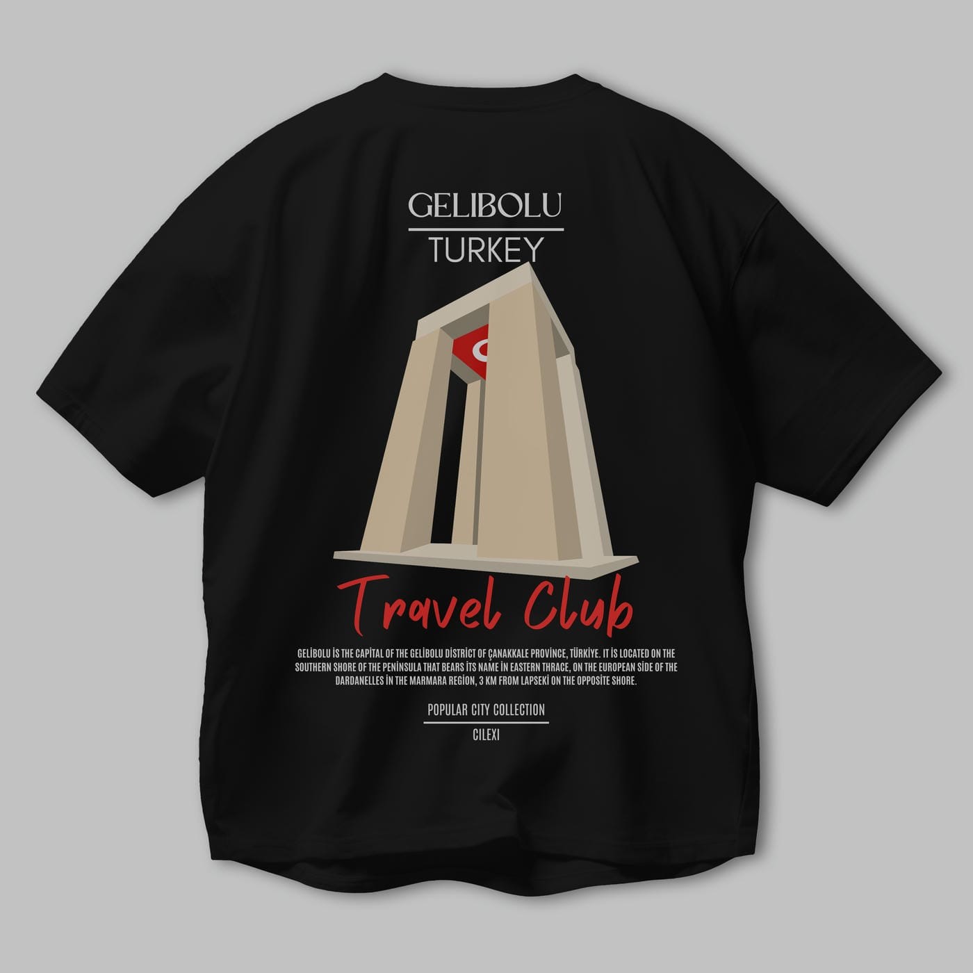 Gelibolu Turkey Arka Baskılı Oversize t-shirt Erkek Kadın Pamuk Bisiklet Yaka tişort