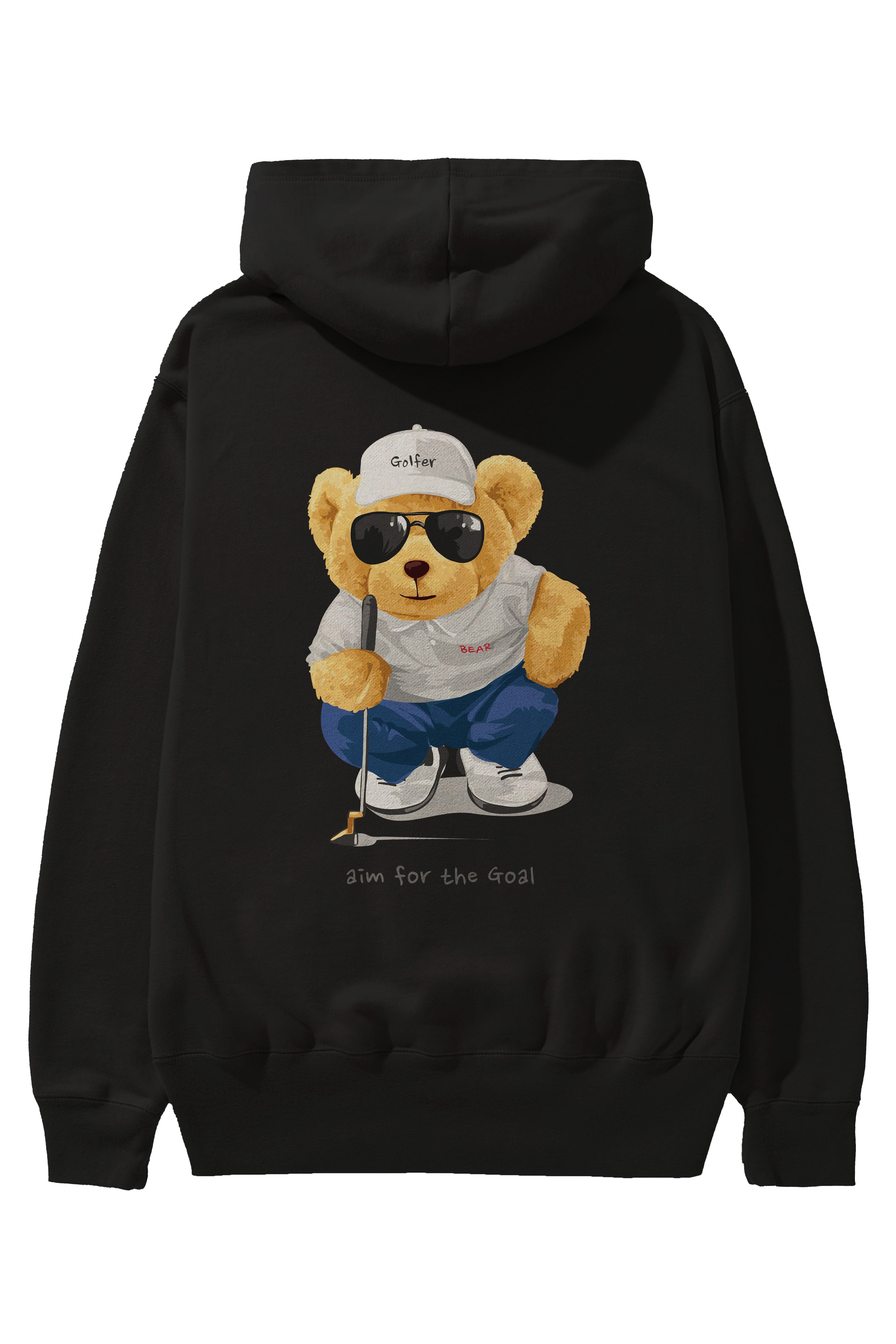Teddy Bear Golfer Arka Baskılı Hoodie Oversize Kapüşonlu Sweatshirt Erkek Kadın Unisex