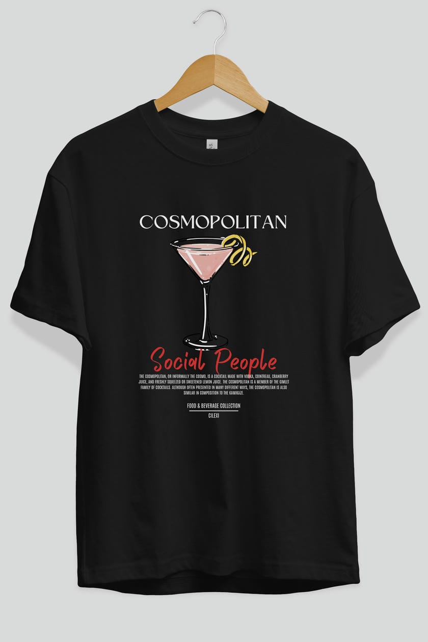 Cosmopolıtan Kokteyl Serisi ön Baskılı Oversize t-shirt Erkek Kadın %100 Pamuk Bisiklet Yaka tişort