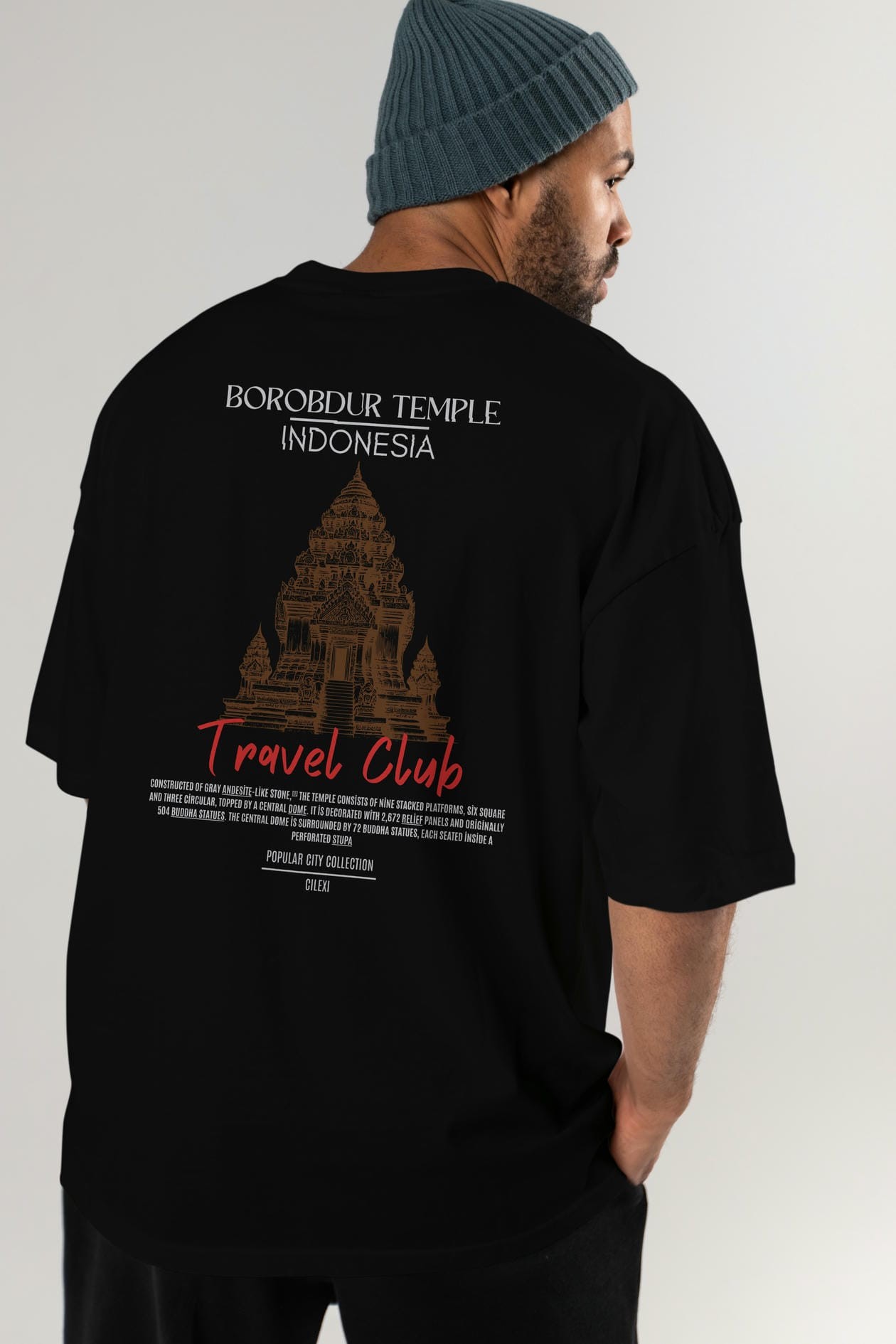 Borobdur Temple İndonesia Arka Baskılı Oversize t-shirt Erkek Kadın Pamuk Bisiklet Yaka tişort