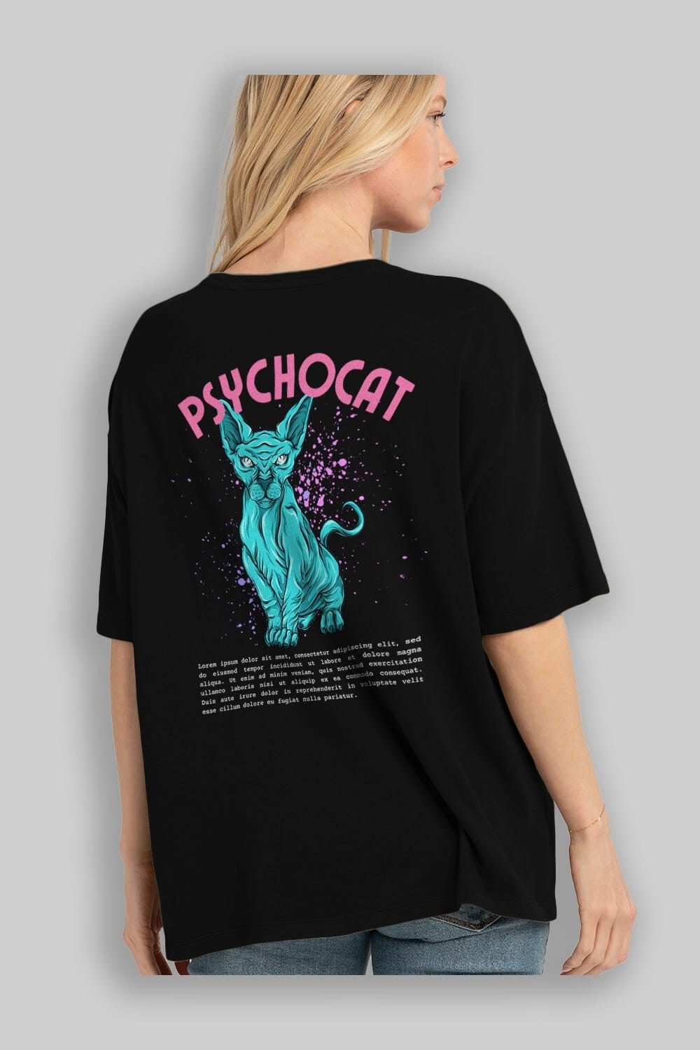 Psychocat Arka Baskılı Oversize t-shirt Erkek Kadın Unisex