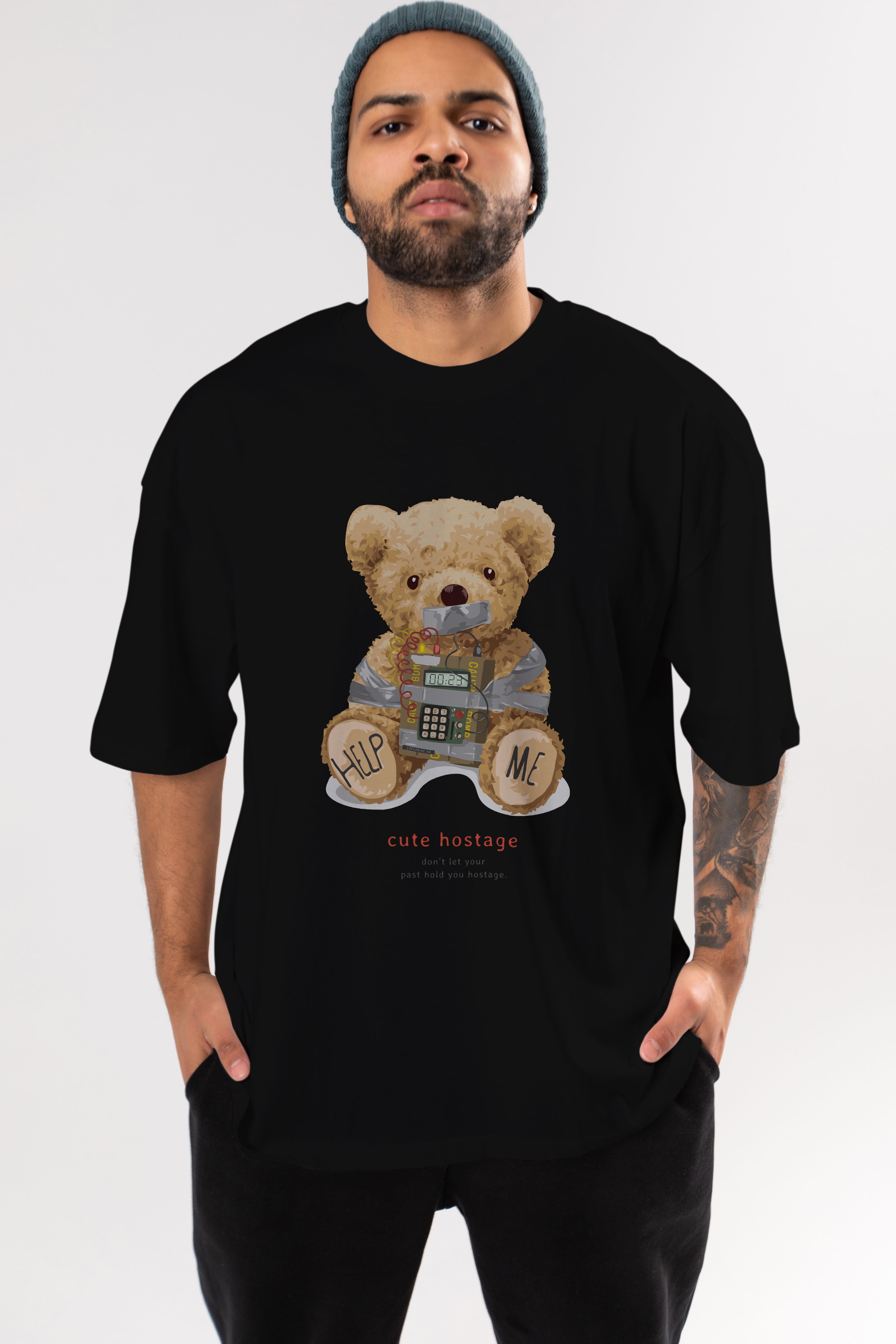 Teddy Bear Help Me Ön Baskılı Oversize t-shirt Erkek Kadın Unisex %100 Pamuk
