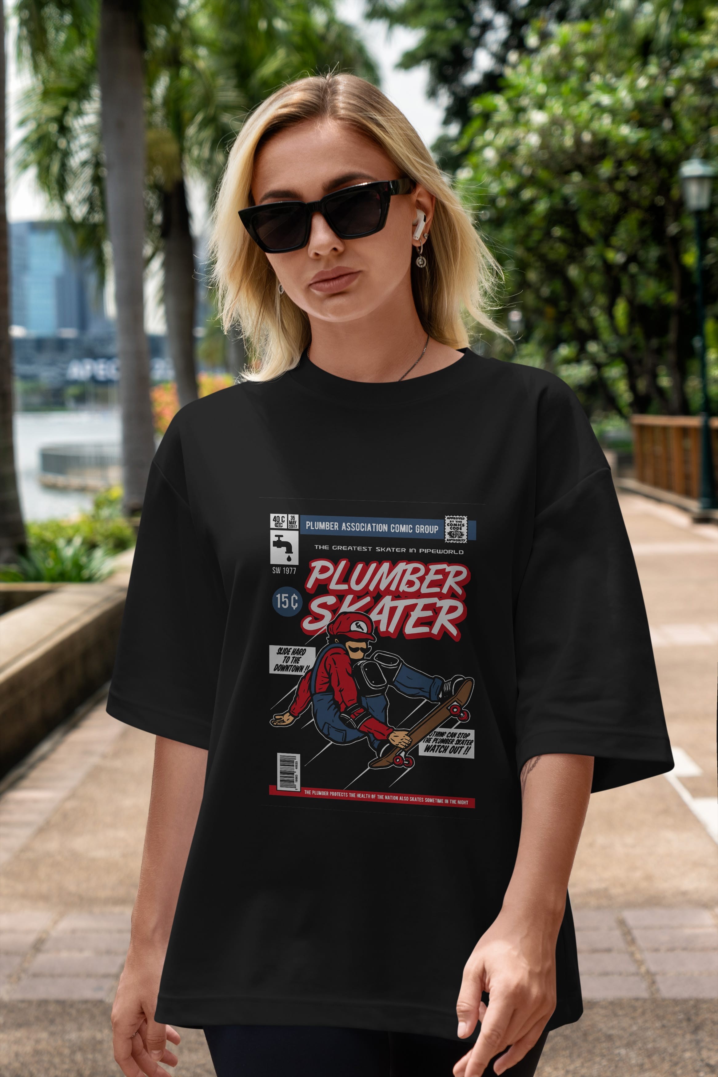 Plumber Skater Ön Baskılı Oversize t-shirt Erkek Kadın Unisex %100 Pamuk tişort