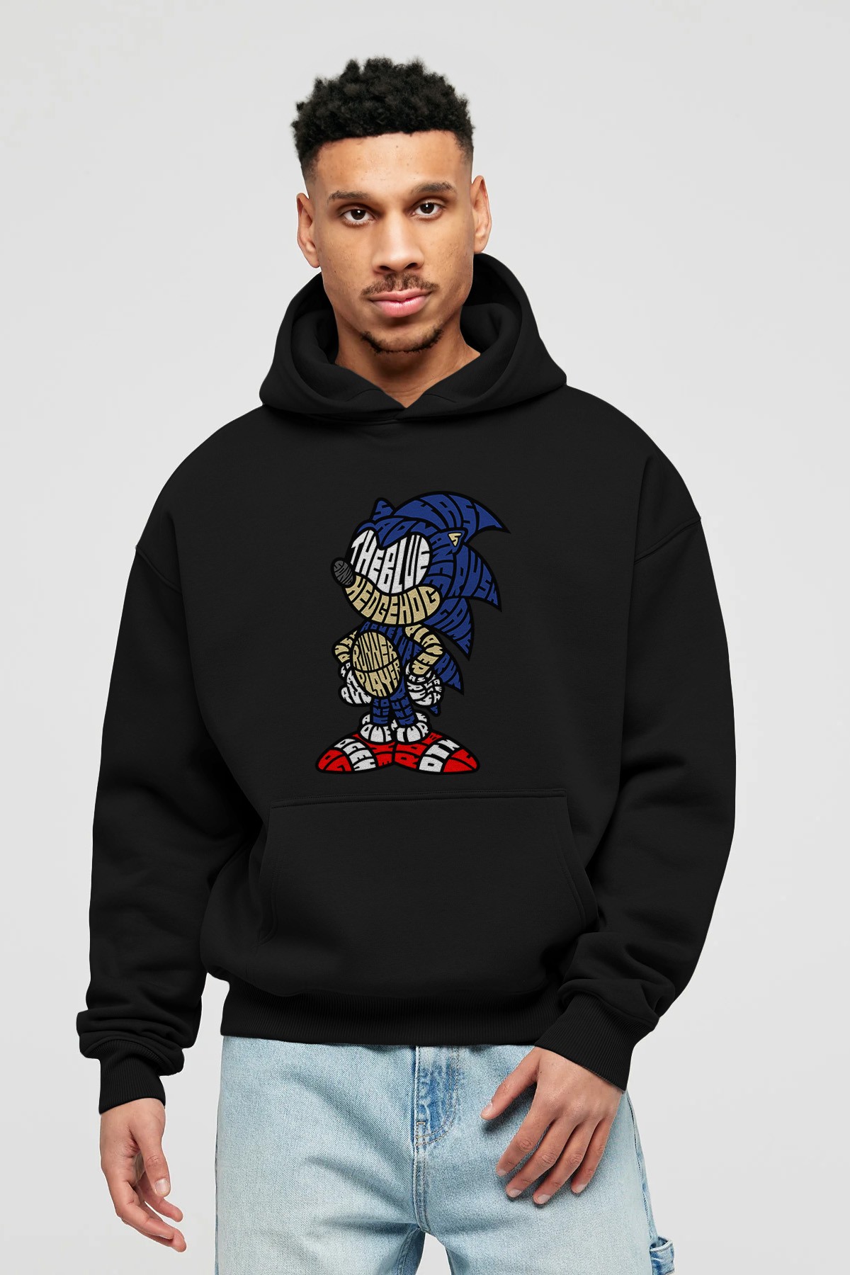 The Blue Hedgehog Ön Baskılı Hoodie Oversize Kapüşonlu Sweatshirt Erkek Kadın Unisex