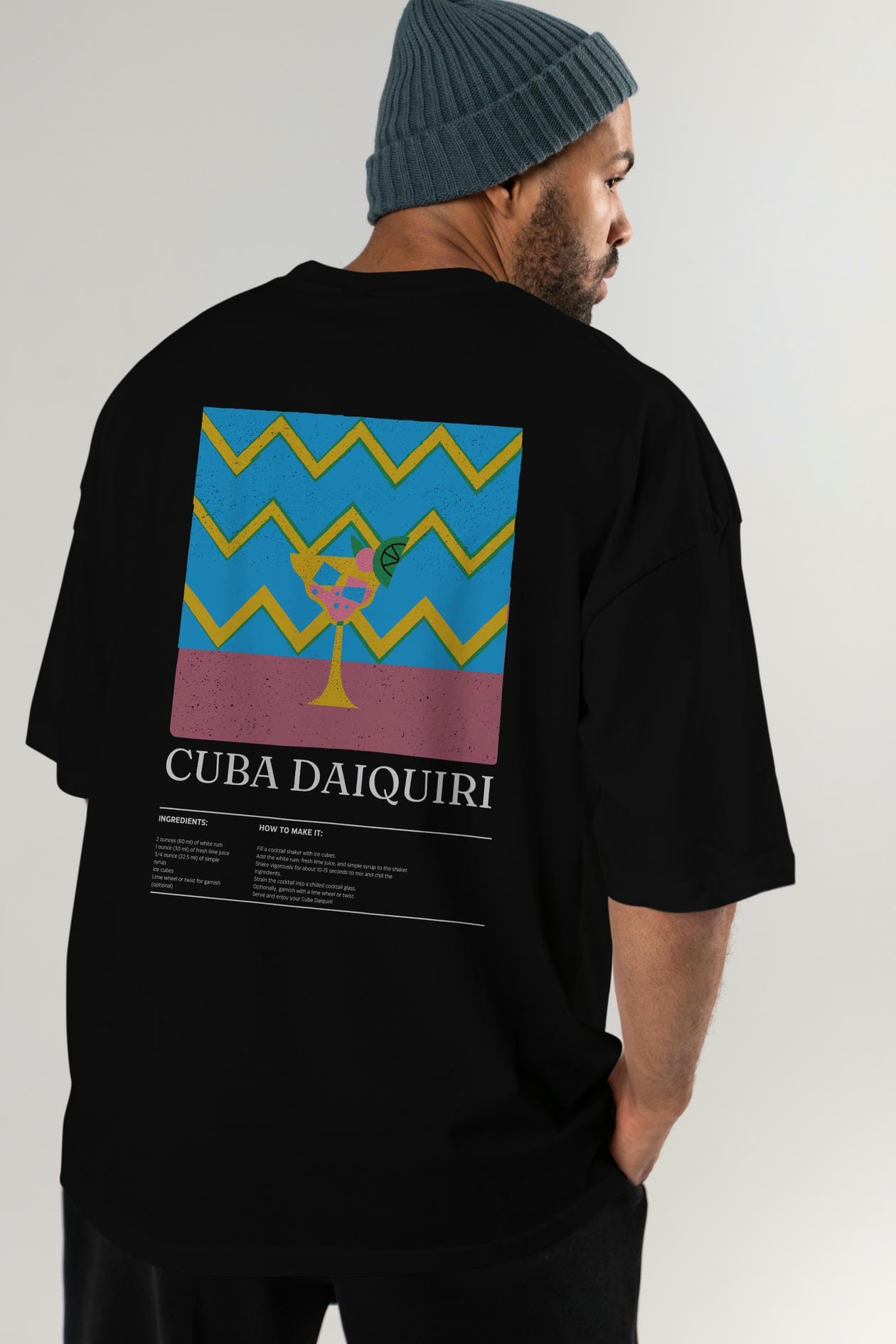 Cuba Daiquiri Kokteyl Serisi Arka Baskılı Oversize t-shirt Erkek Kadın %100 Pamuk Bisiklet Yaka tişort