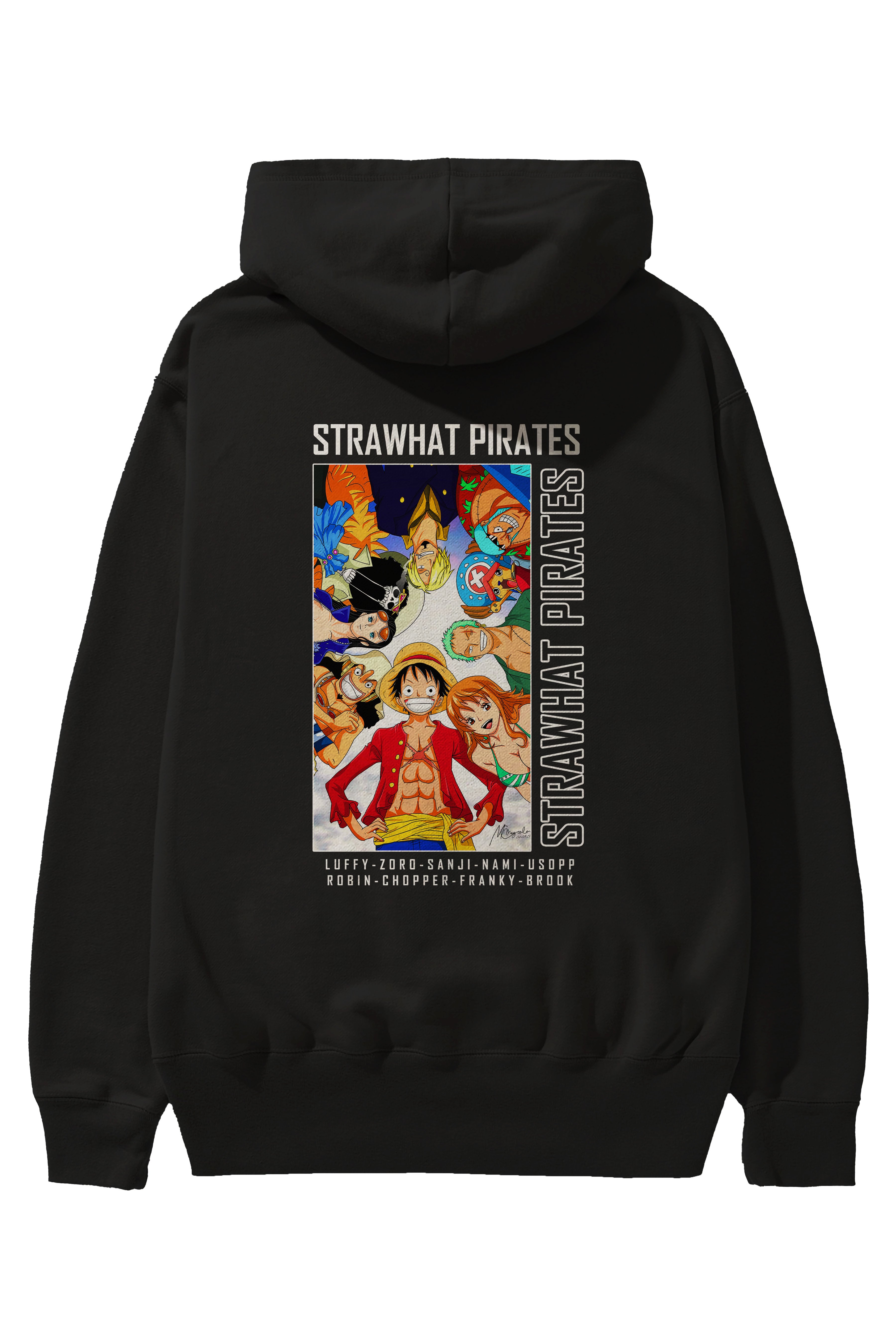 Luffy Strahwat Anime Arka Baskılı Hoodie Oversize Kapüşonlu Sweatshirt Erkek Kadın Unisex