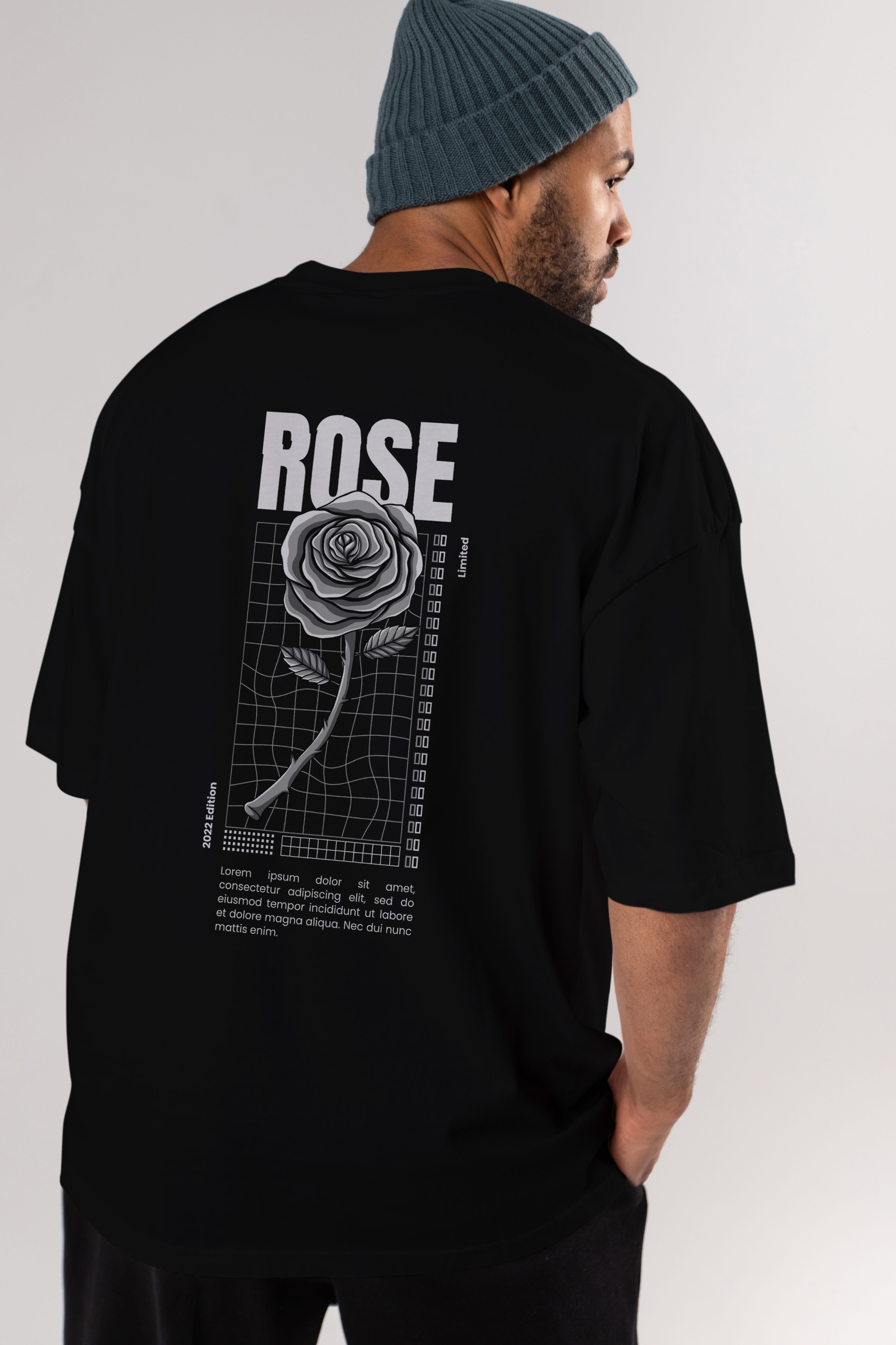 Rose Streetwear Arka Baskılı Oversize t-shirt Erkek Kadın Unisex