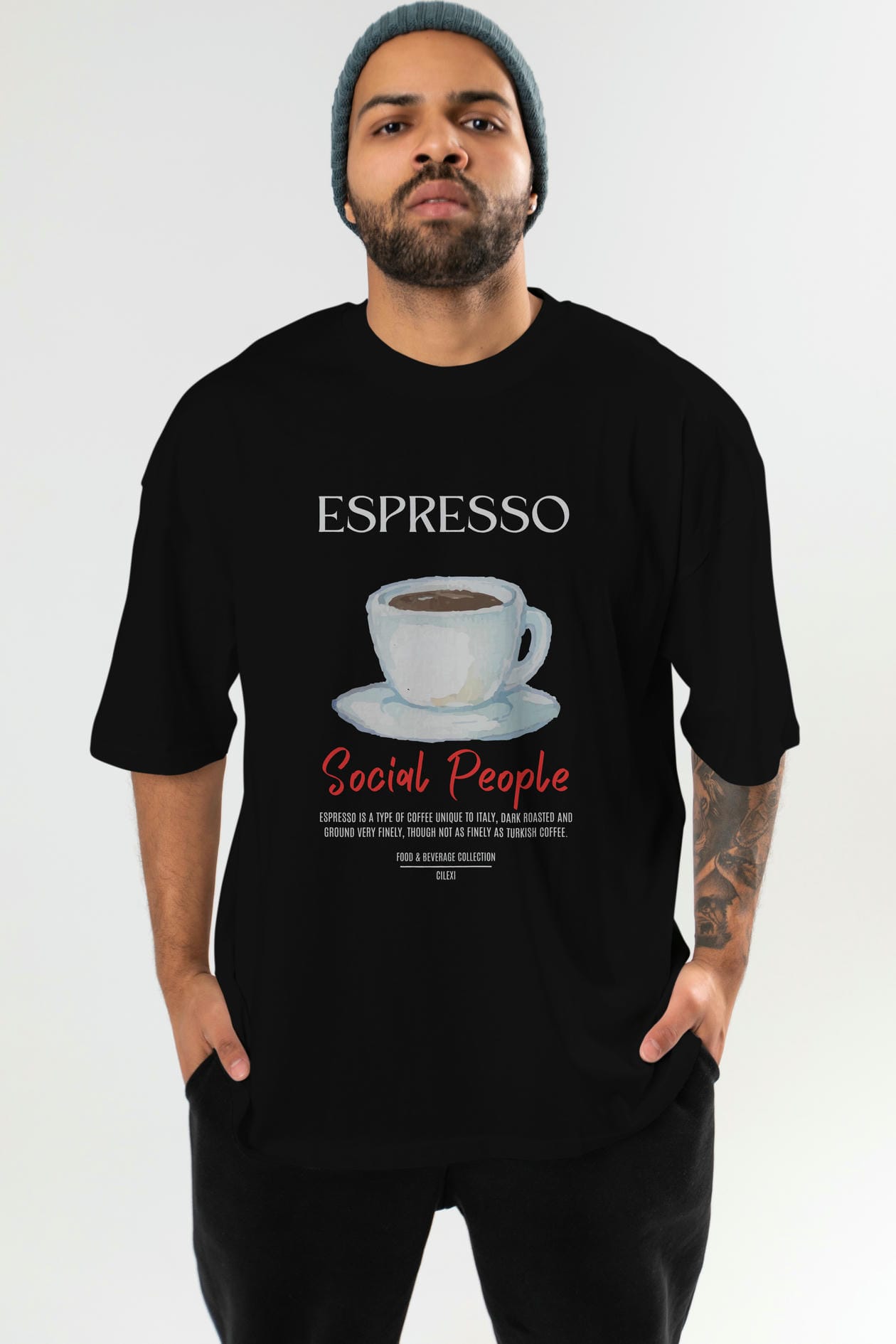 Espresso Kokteyl Serisi ön Baskılı Oversize t-shirt Erkek Kadın %100 Pamuk Bisiklet Yaka tişort
