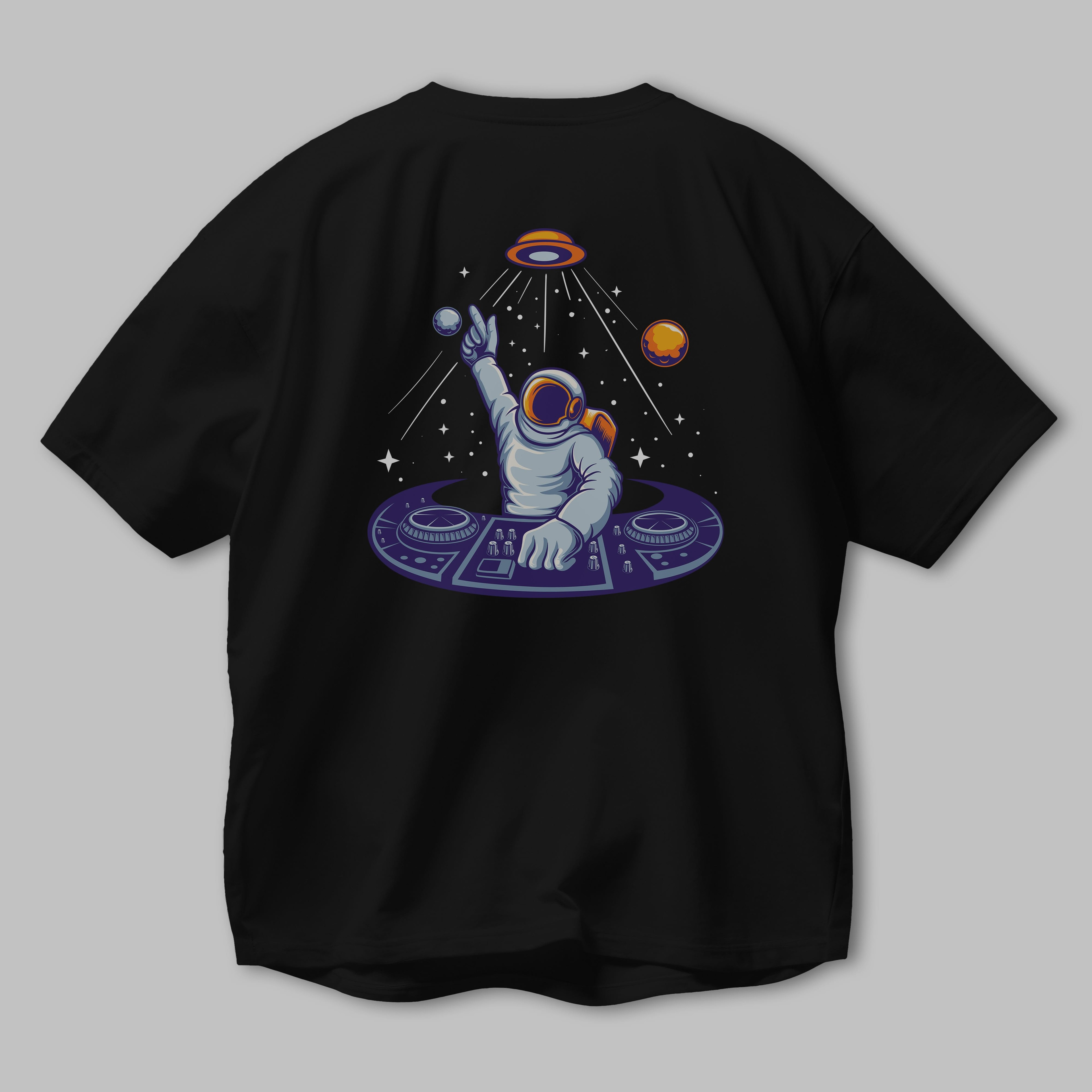 Astronaut Disk Jockey Party Arka Baskılı Oversize t-shirt Erkek Kadın Unisex