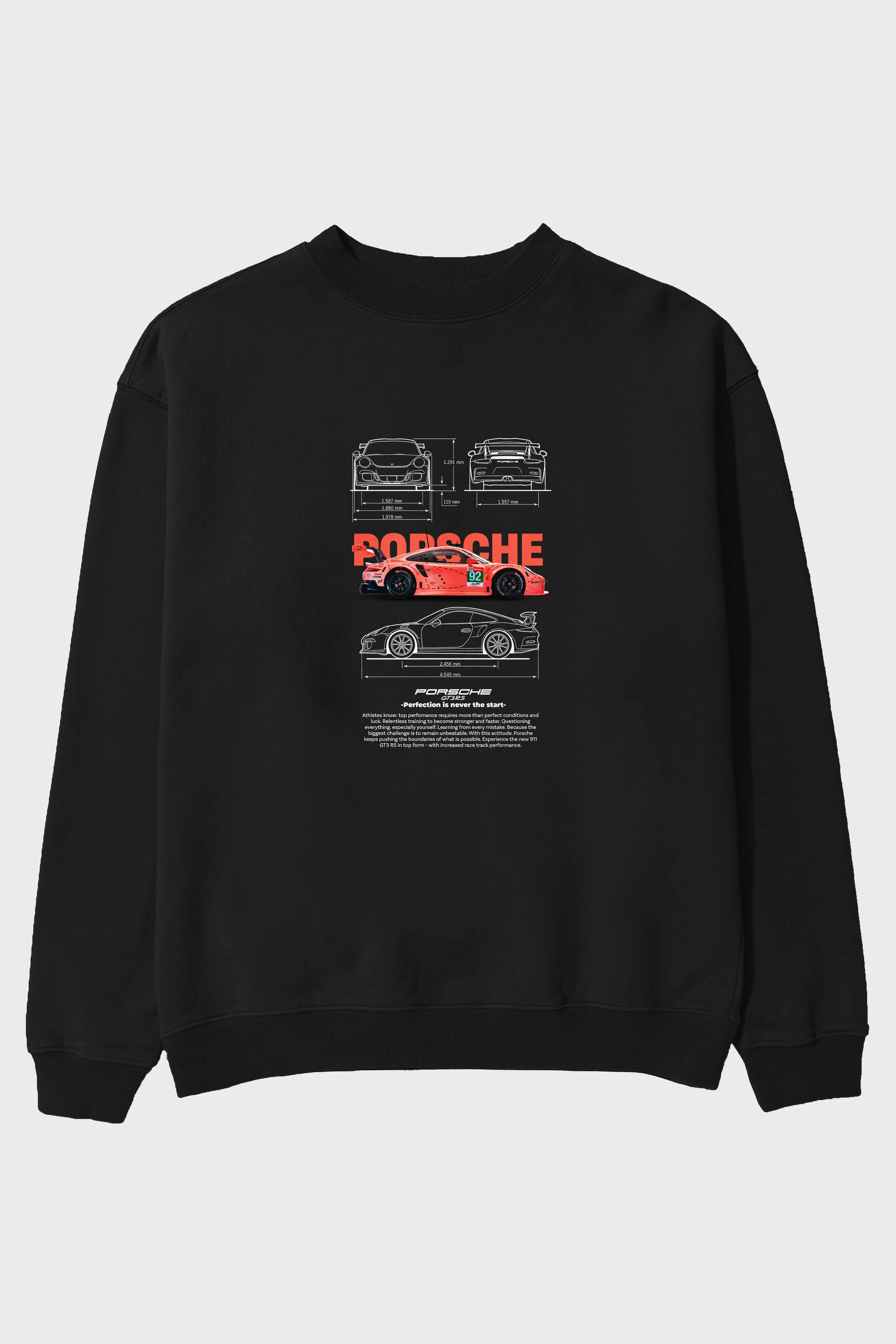 PORSCHE 911 GT3 RS ROSA BLANCO Ön Baskılı Anime Oversize Sweatshirt Erkek Kadın Unisex