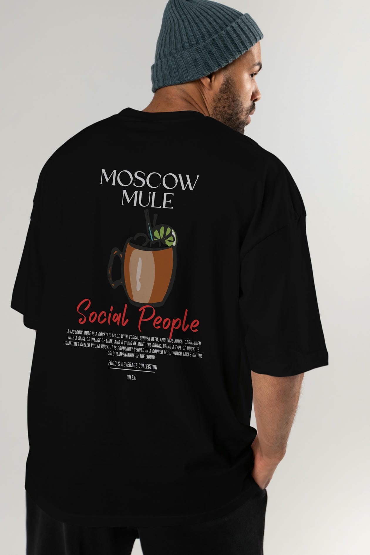 Moscow Mule Kokteyl Serisi Baskılı Oversize t-shirt Erkek Kadın Unisex %100 Pamuk Bisiklet Yaka tişort