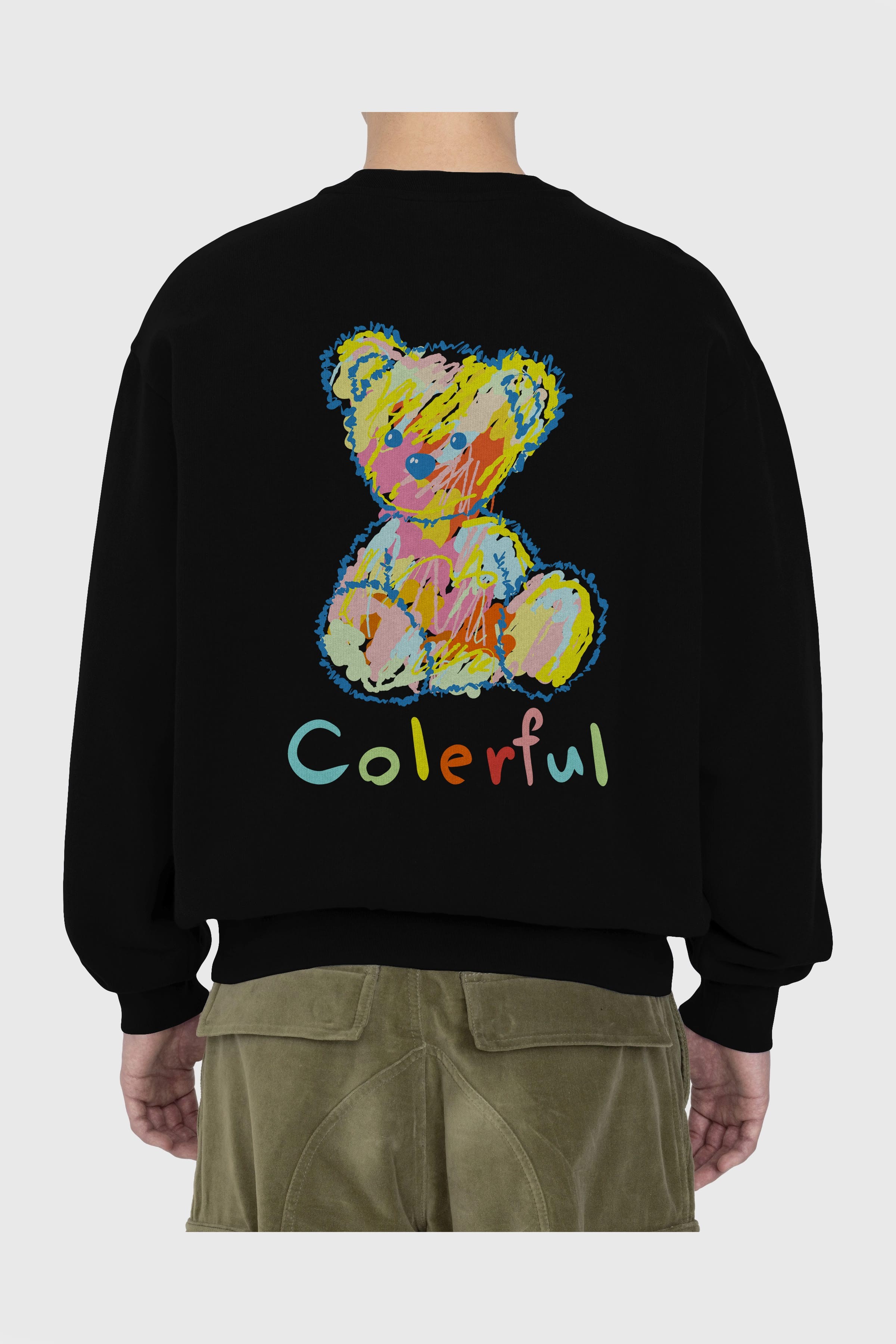 Colerful Bear Arka Baskılı Oversize Sweatshirt Erkek Kadın Unisex