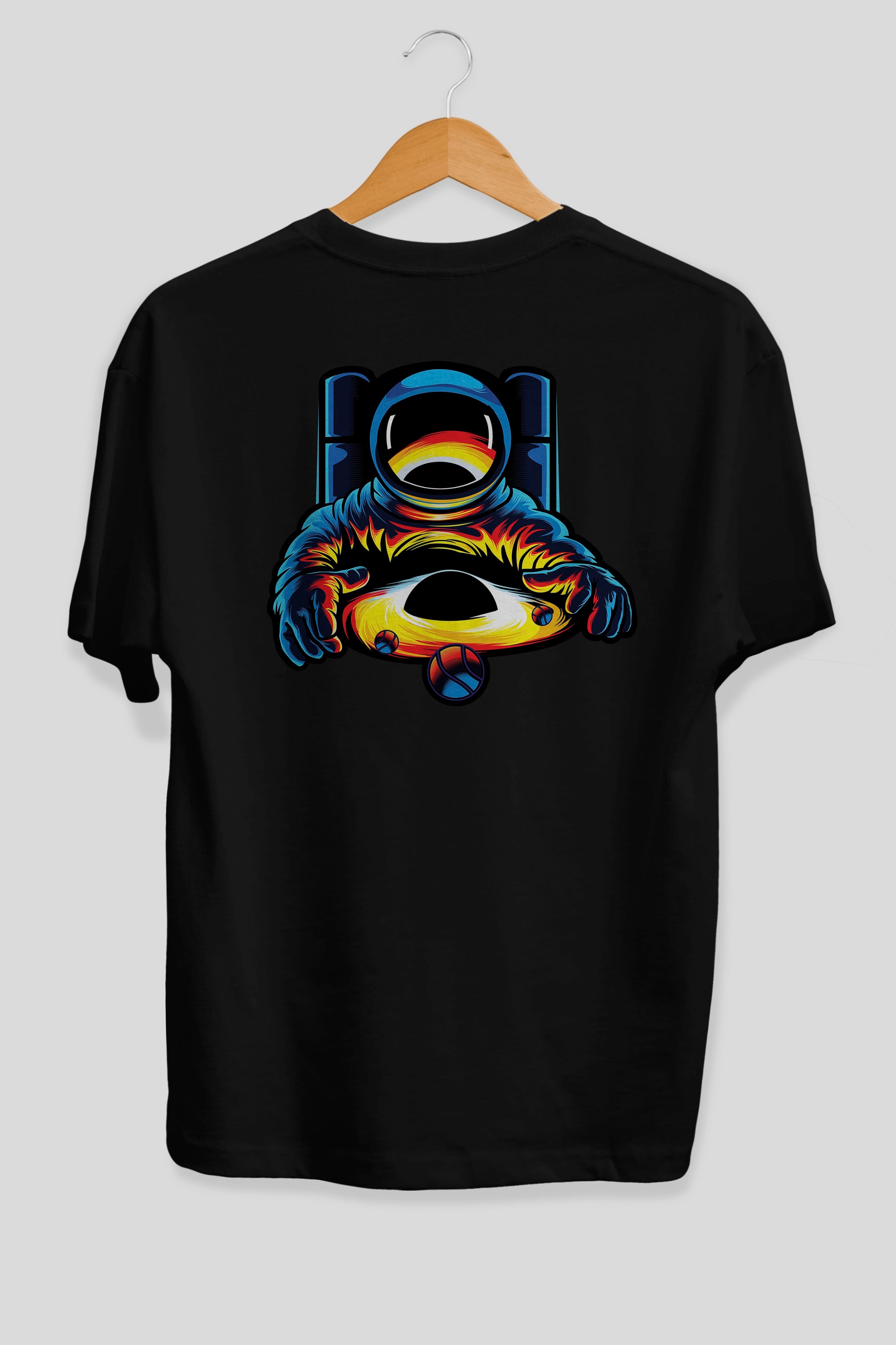 Astronaut & Black Hole Arka Baskılı Oversize t-shirt Erkek Kadın Unisex