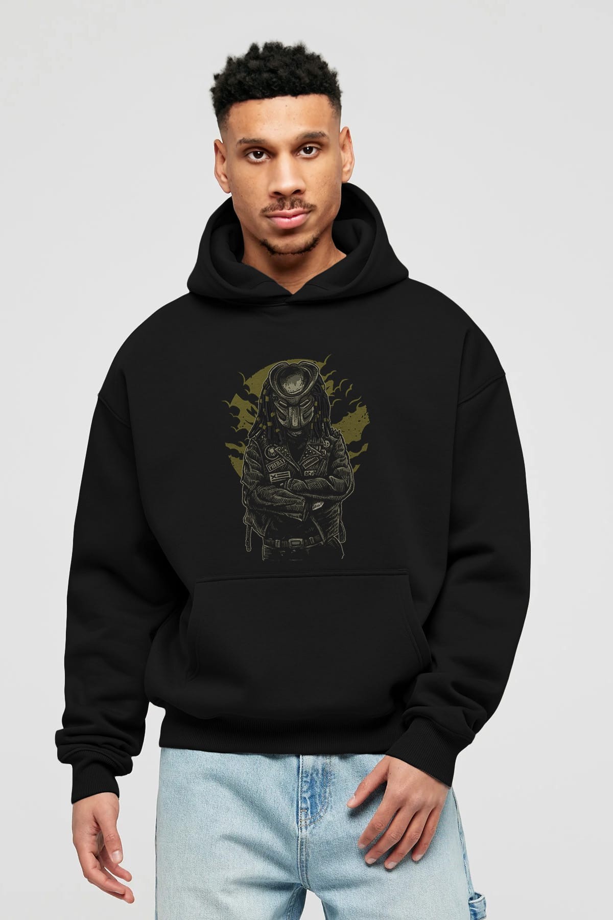 Predator Ön Baskılı Hoodie Oversize Kapüşonlu Sweatshirt Erkek Kadın Unisex