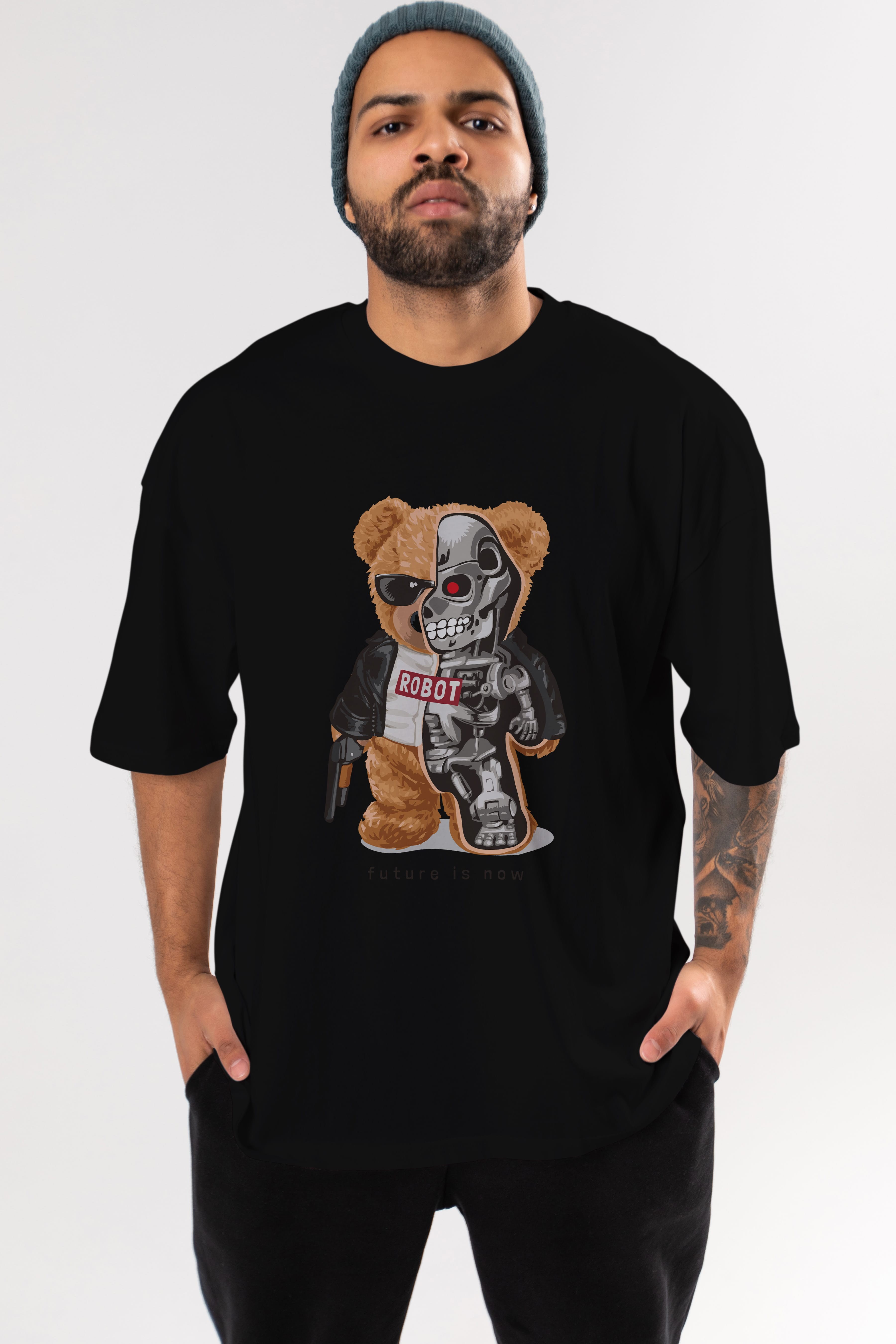 Teddy Bear Robot Ön Baskılı Oversize t-shirt Erkek Kadın Unisex %100 Pamuk