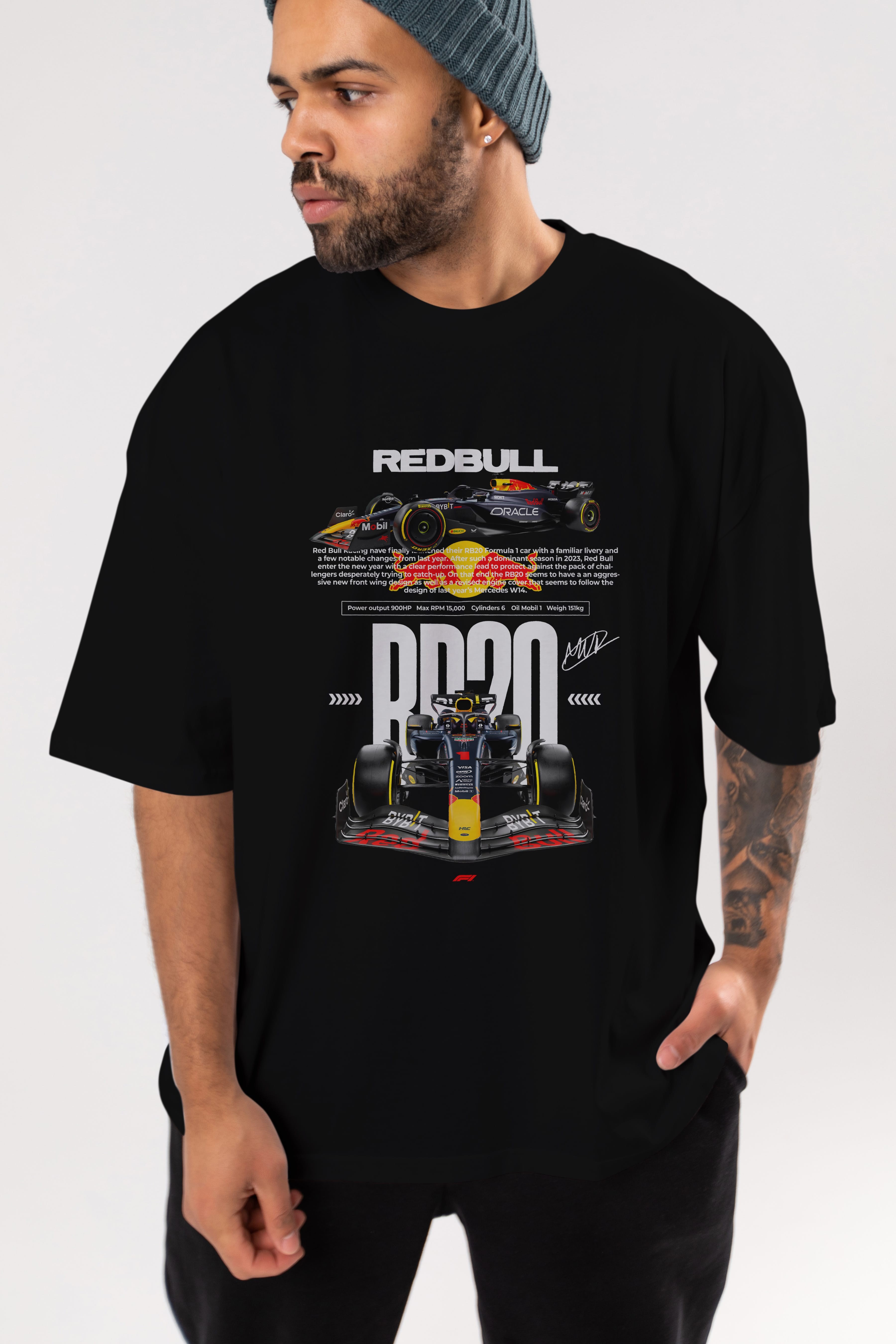 RED BULL RB20 Ön Baskılı Oversize t-shirt Erkek Kadın Unisex %100 Pamuk Bisiklet Yaka tişort