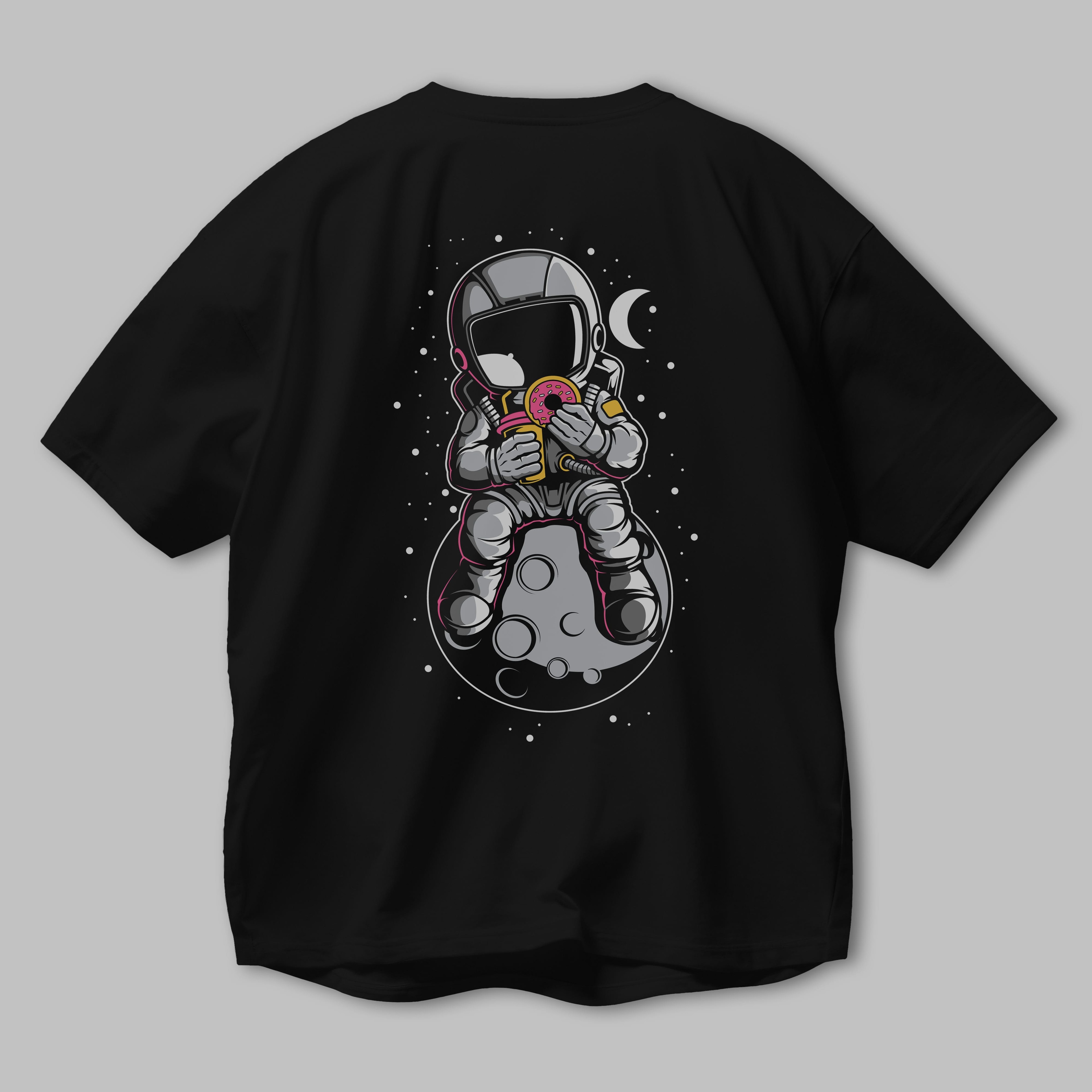 Astronaut Donuts Arka Baskılı Oversize t-shirt Erkek Kadın Unisex