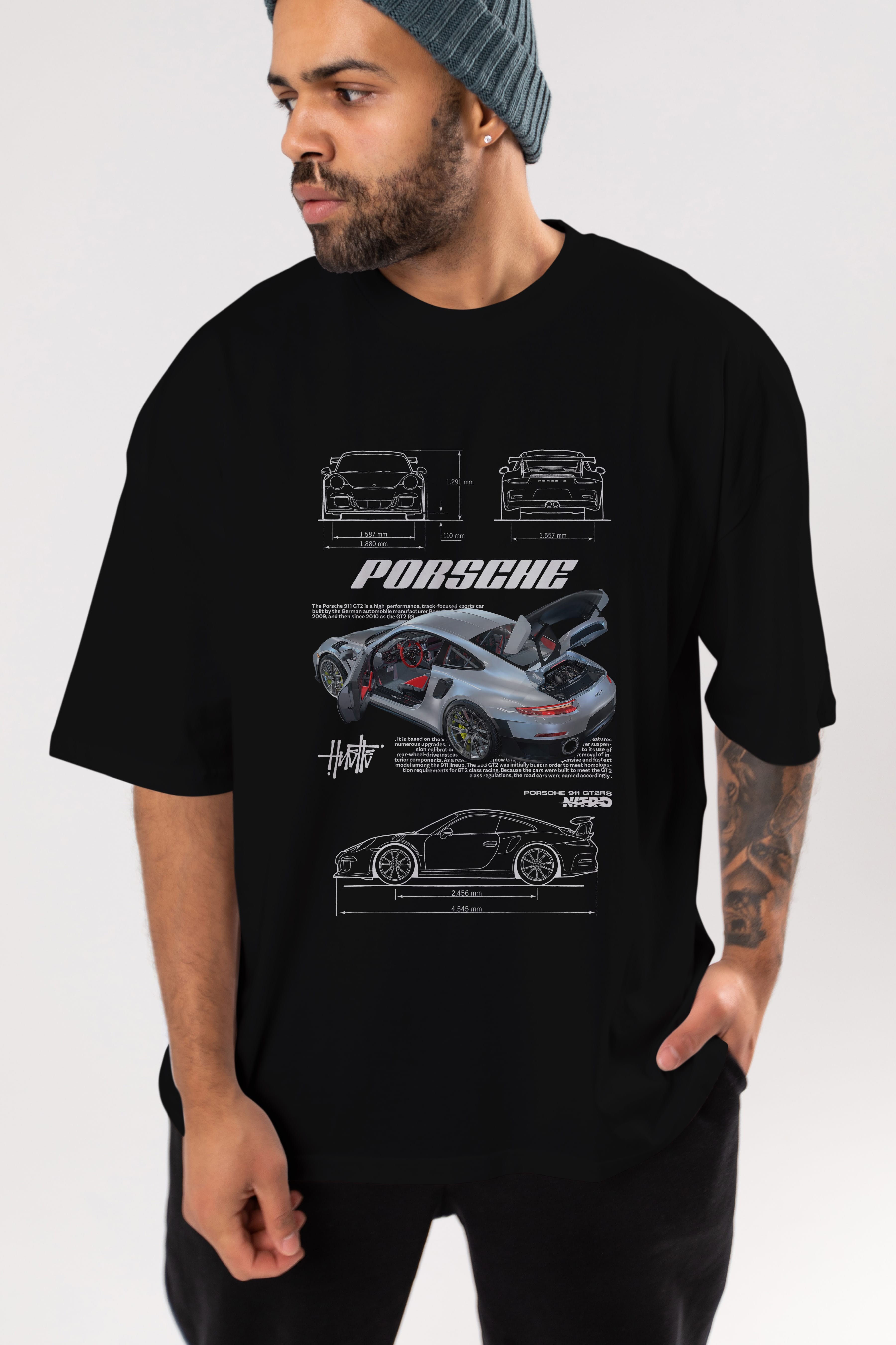 PORSCHE 911 GT2 RS Ön Baskılı Oversize t-shirt Erkek Kadın Unisex %100 Pamuk Bisiklet Yaka tişort