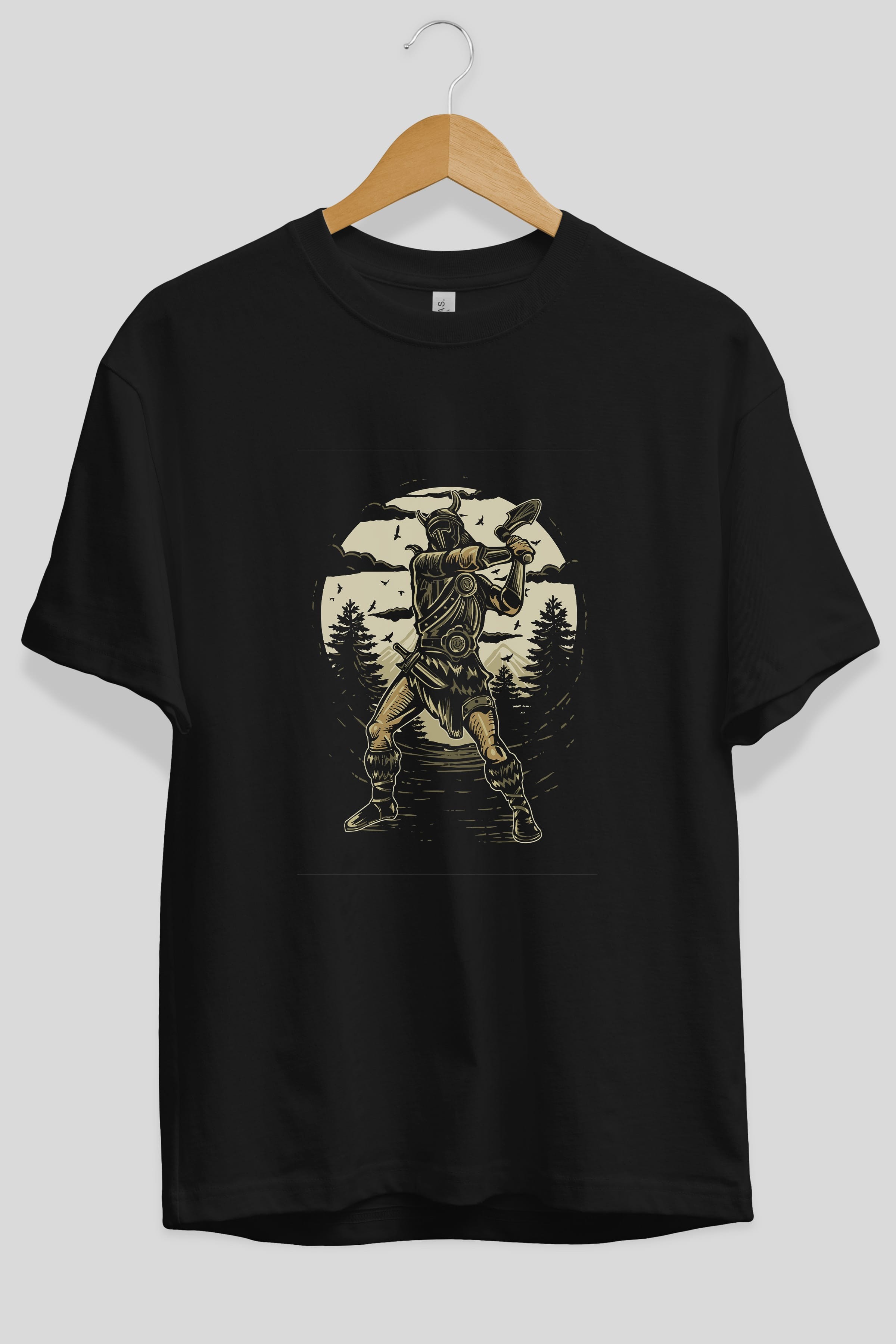 Viking Ön Baskılı Oversize t-shirt Erkek Kadın Unisex %100 Pamuk tişort