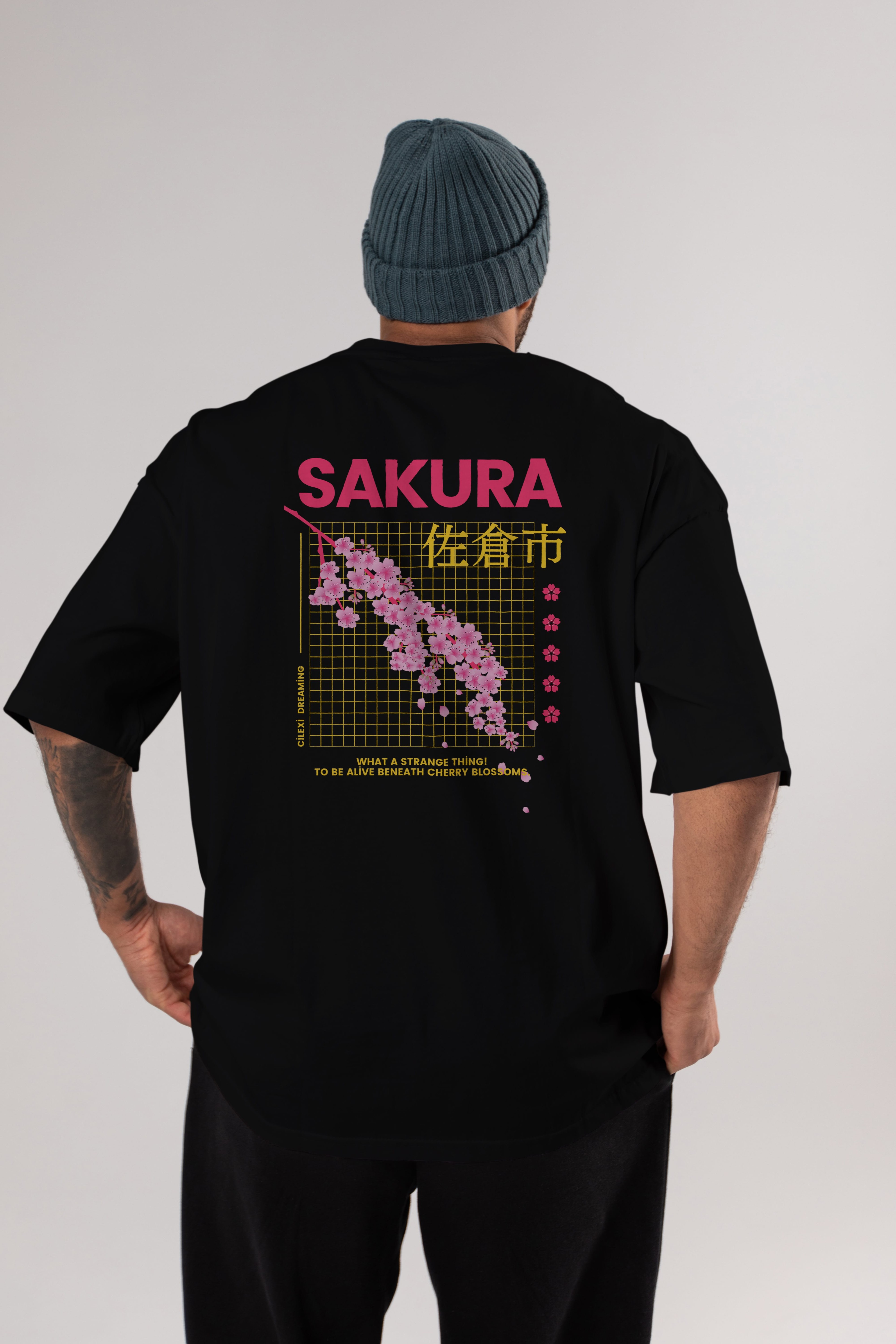 Sakura Streetwear Arka Baskılı Oversize t-shirt Erkek Kadın Unisex