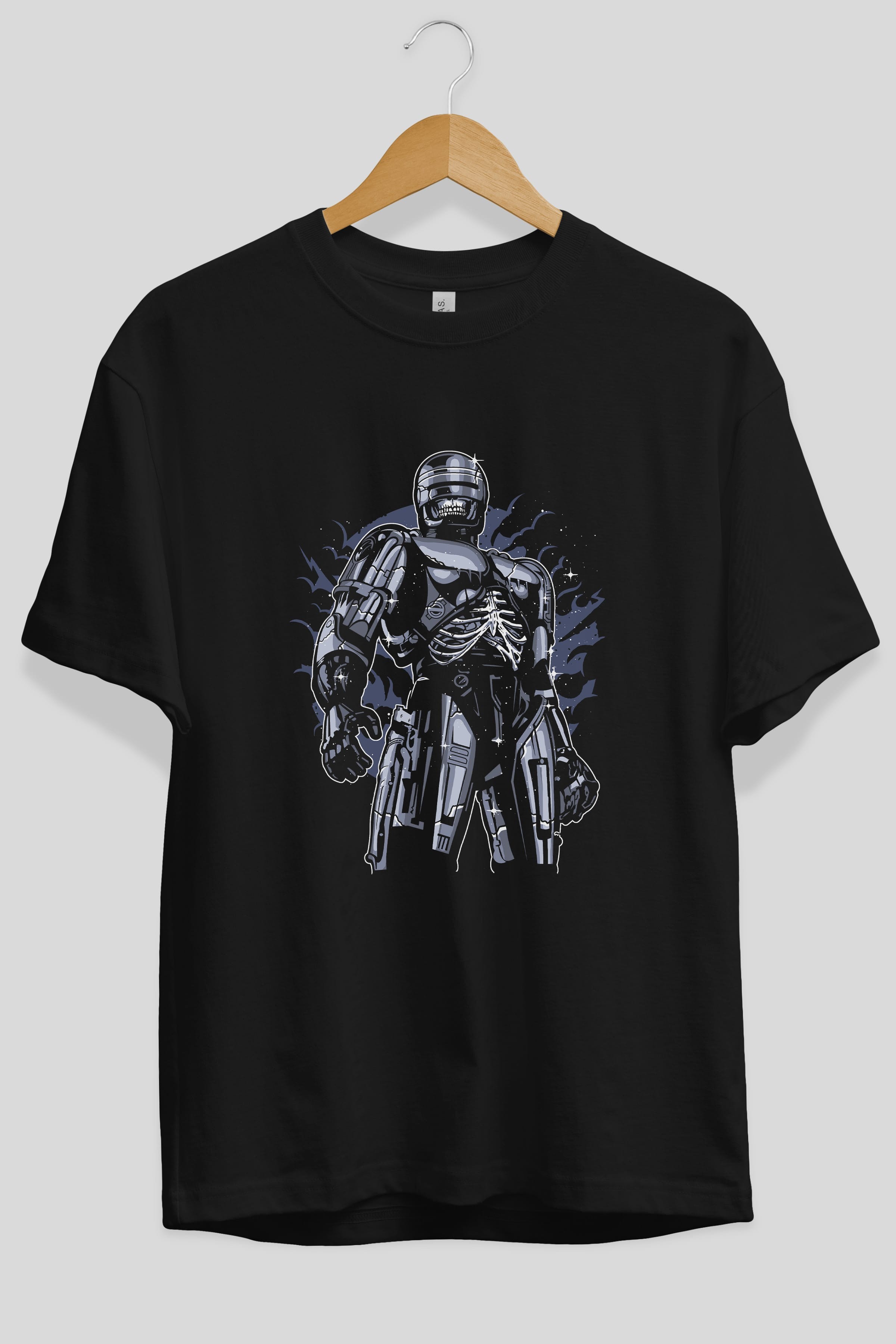 Roboskull Ön Baskılı Oversize t-shirt Erkek Kadın Unisex %100 Pamuk tişort