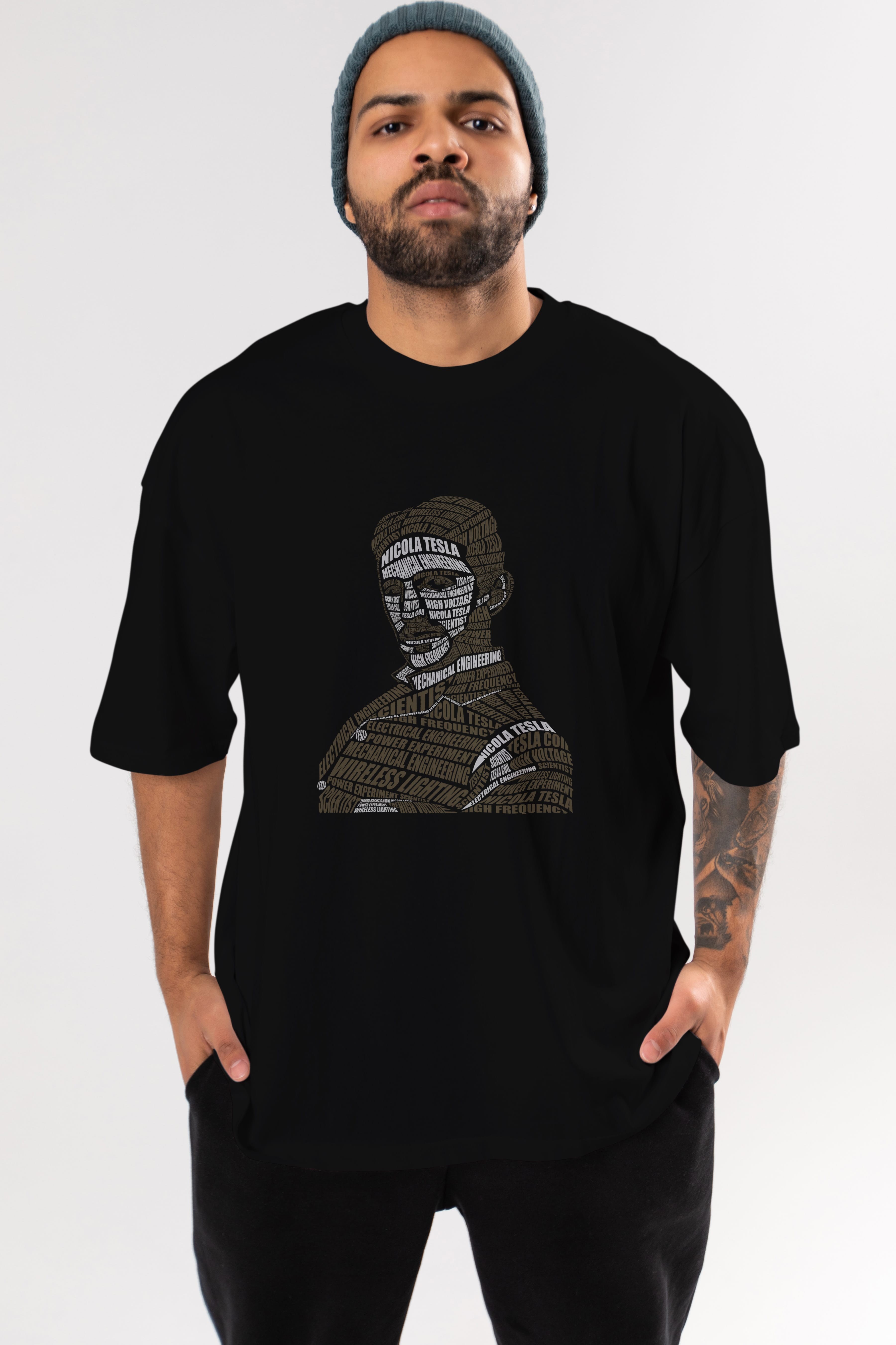 Nikola Tesla Calligram Ön Baskılı Oversize t-shirt %100 pamuk Erkek Kadın Unisex