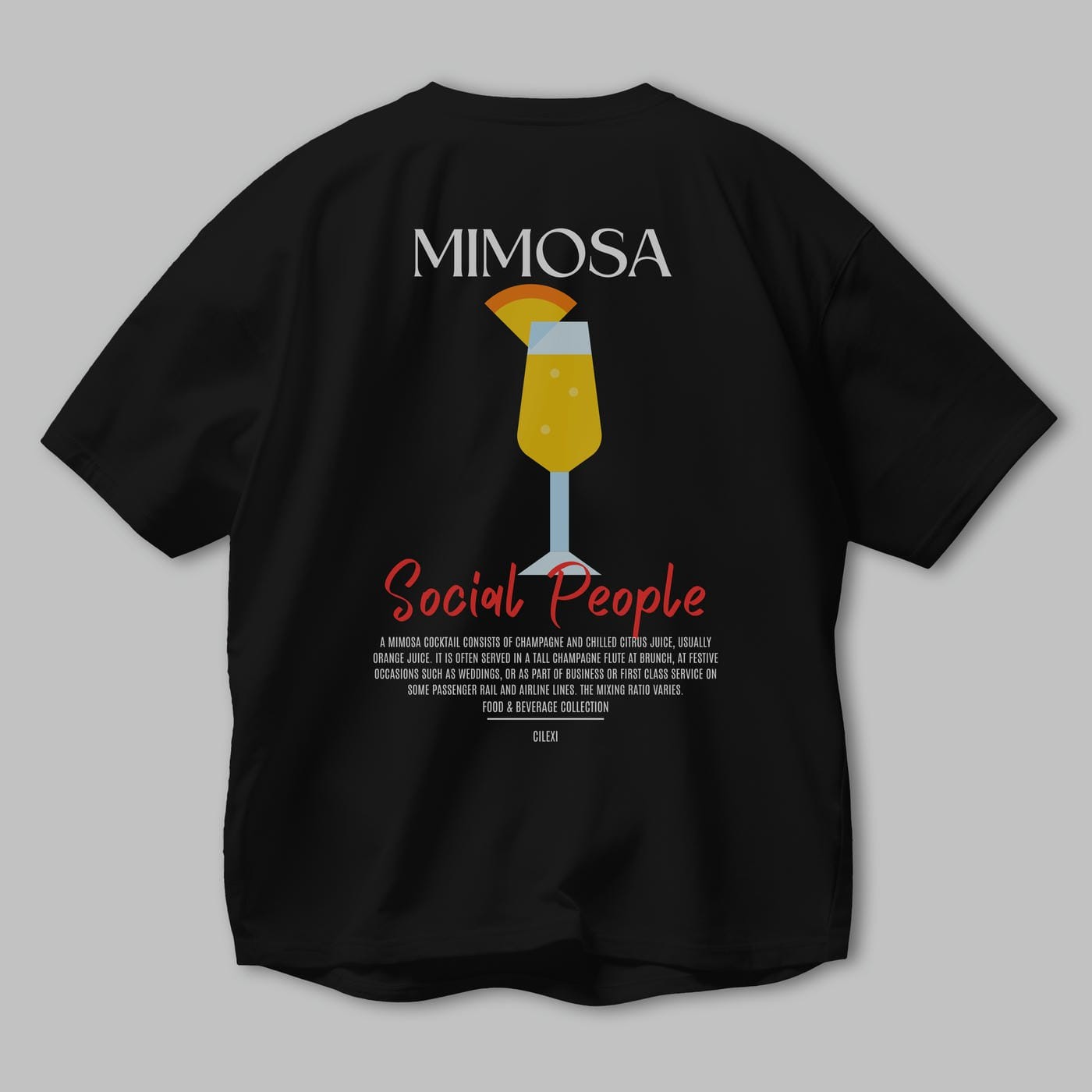 Mimosa Kokteyl Serisi Baskılı Oversize t-shirt Erkek Kadın Unisex %100 Pamuk Bisiklet Yaka tişort