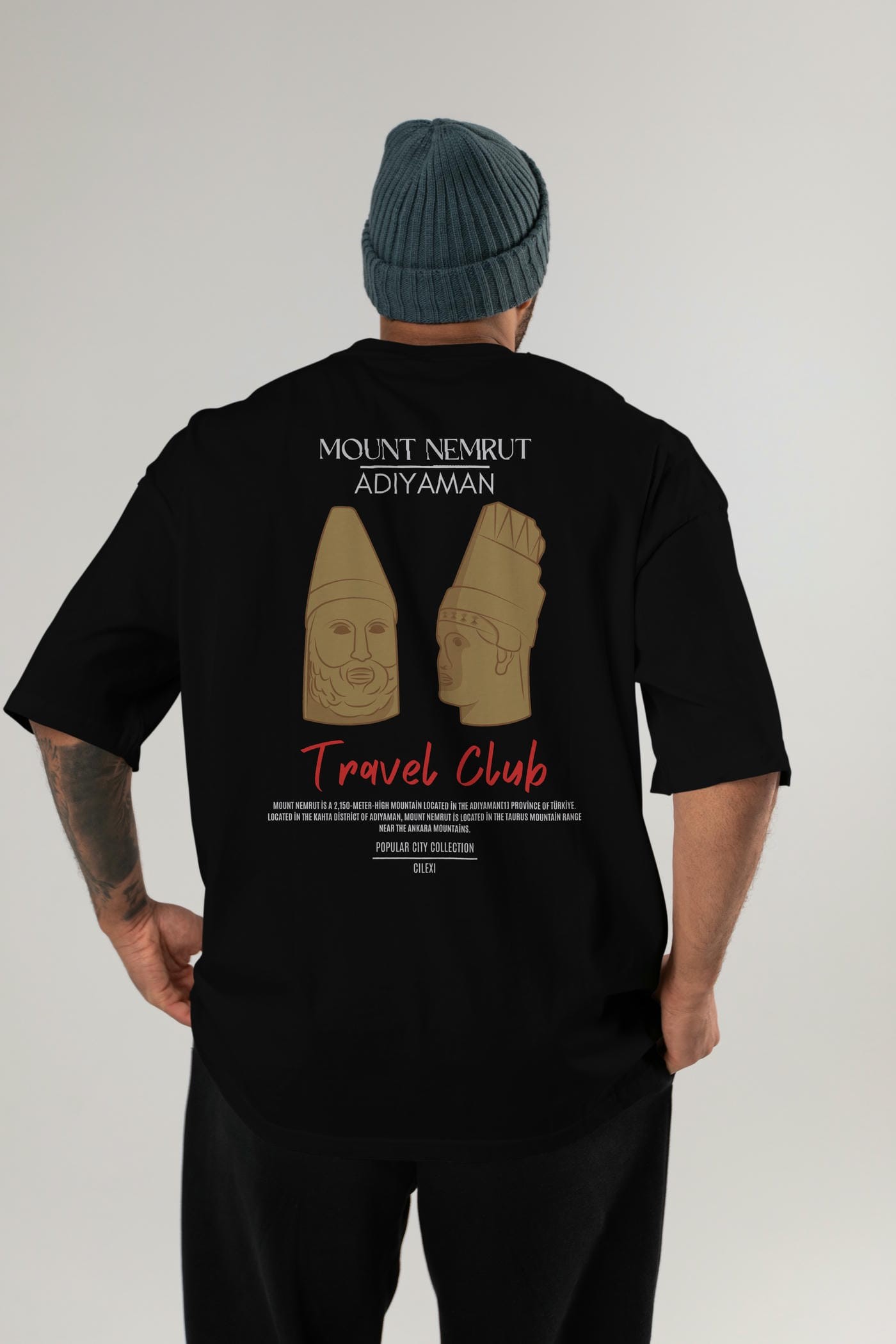 Mount Nemrut Adiyaman Arka Baskılı Oversize t-shirt Erkek Kadın Pamuk Bisiklet Yaka tişort