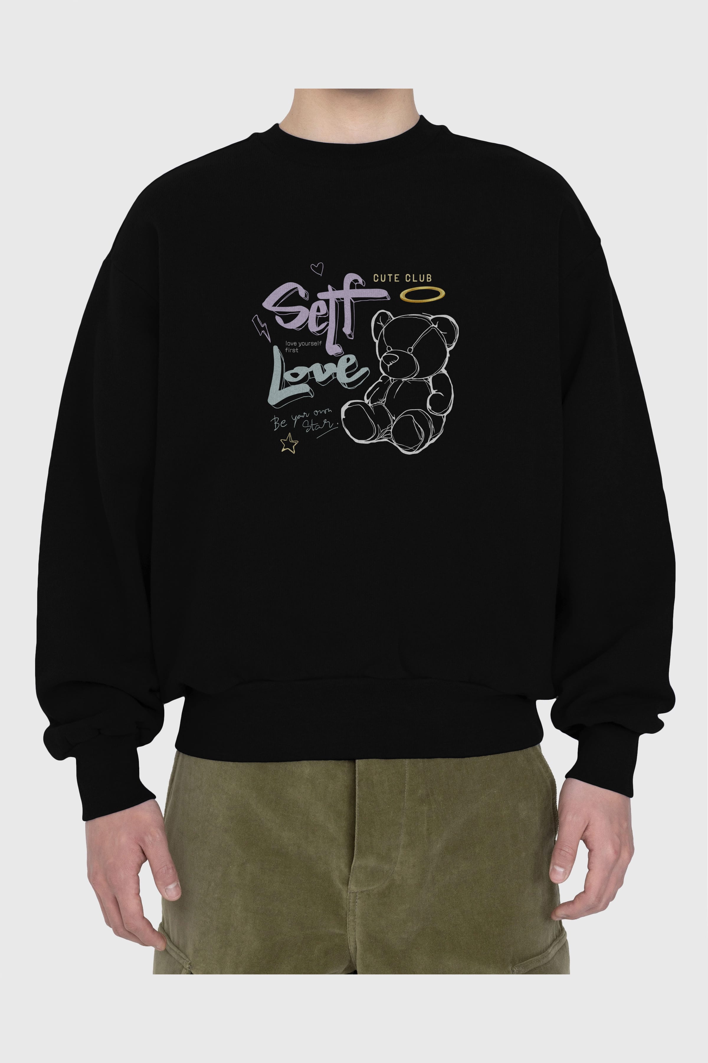 Self Love Bear Ön Baskılı Oversize Sweatshirt Erkek Kadın Unisex