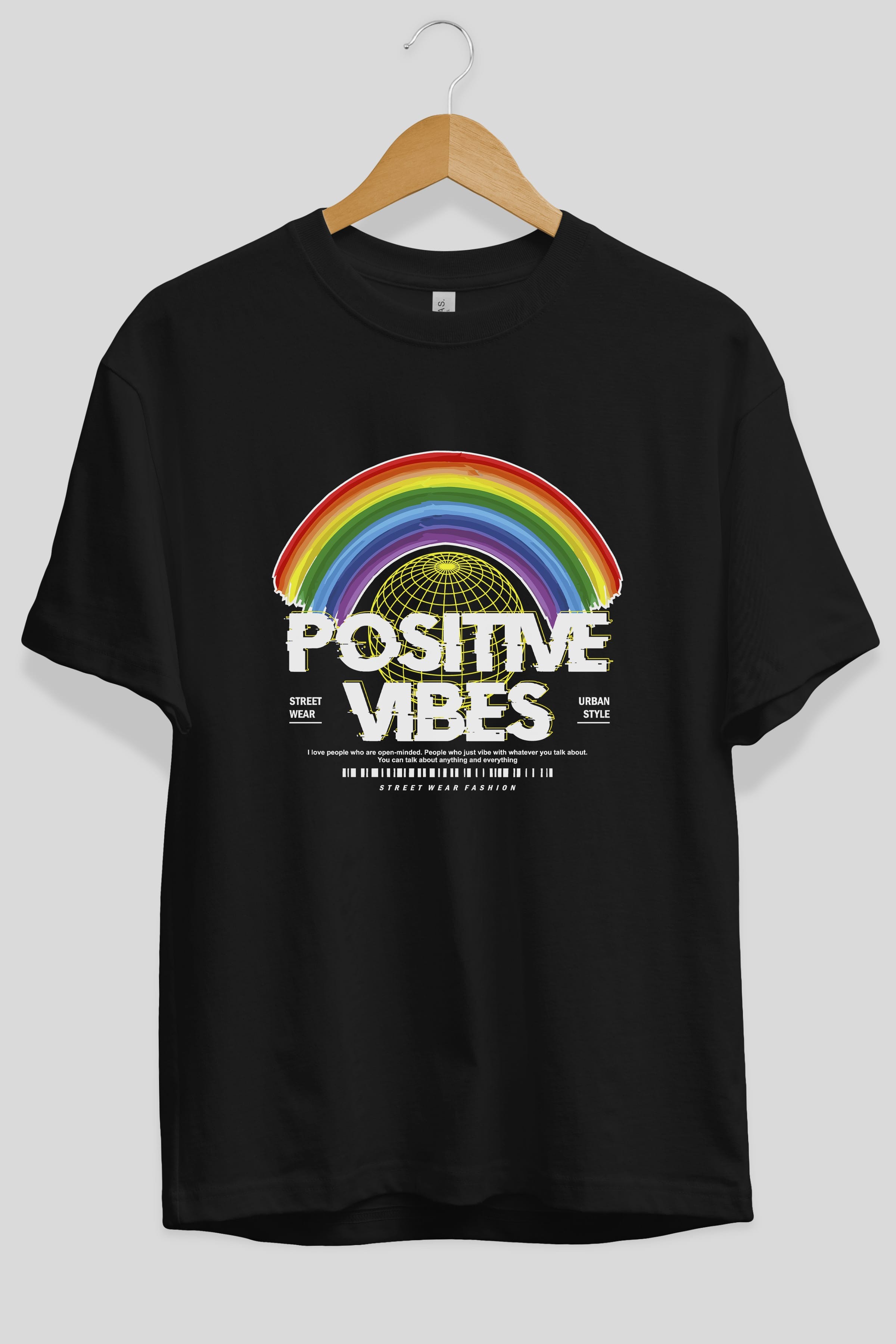 Positive Vibes Ön Baskılı Oversize t-shirt Erkek Kadın Unisex