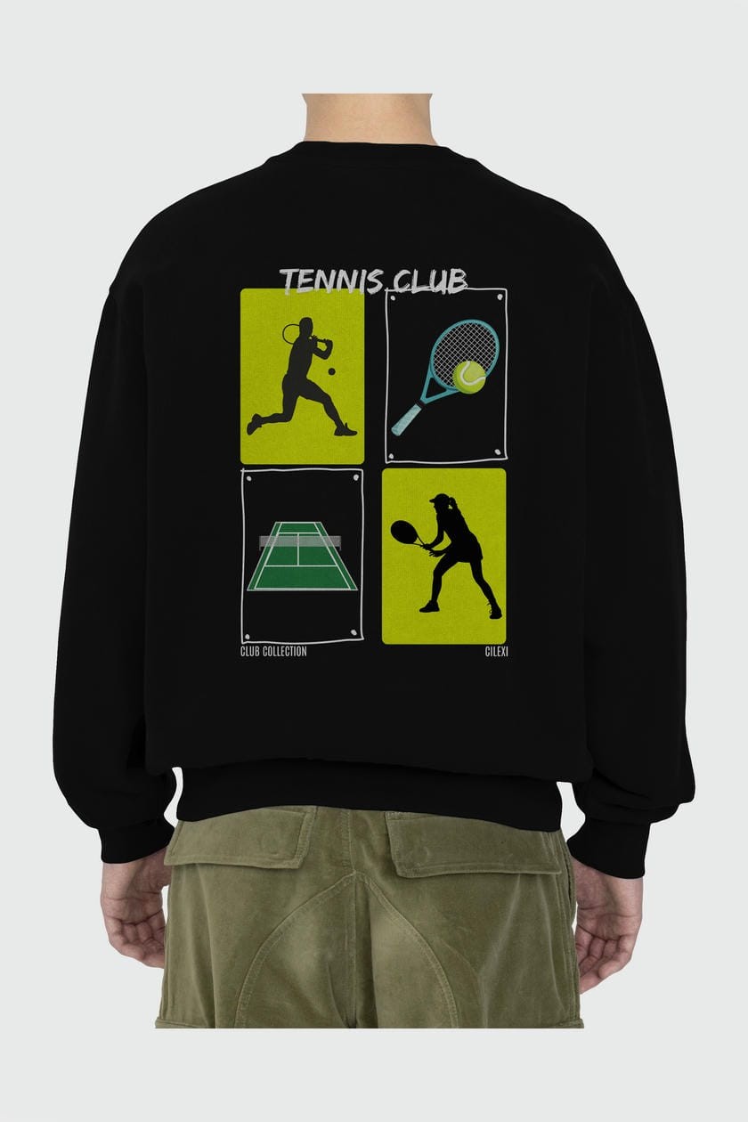 Tennis Club Arka Baskılı Oversize Sweatshirt Erkek Kadın Unisex