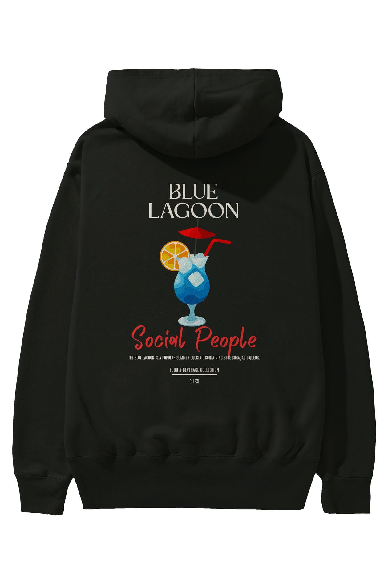 Blue Lagoon Kokteyl Arka Baskılı Hoodie Oversize Kapüşonlu Sweatshirt Erkek Kadın