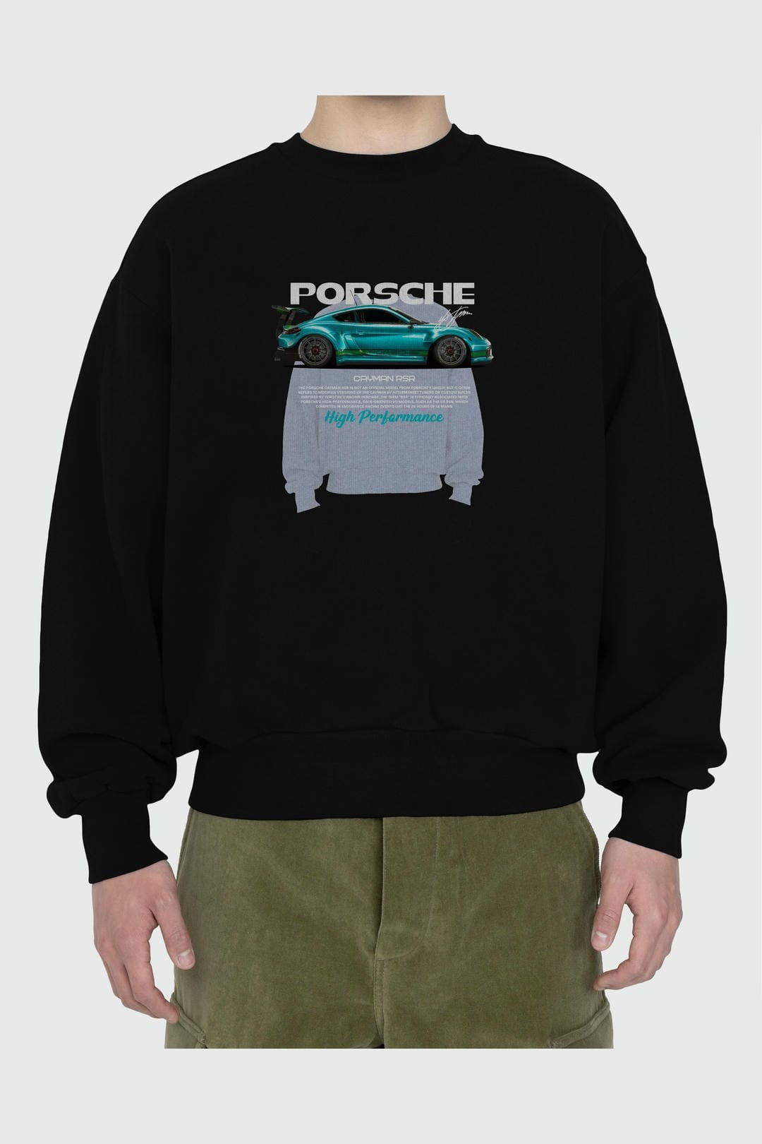 PORSCHE CAYMAN RSR Ön Baskılı Anime Oversize Sweatshirt Erkek Kadın Unisex