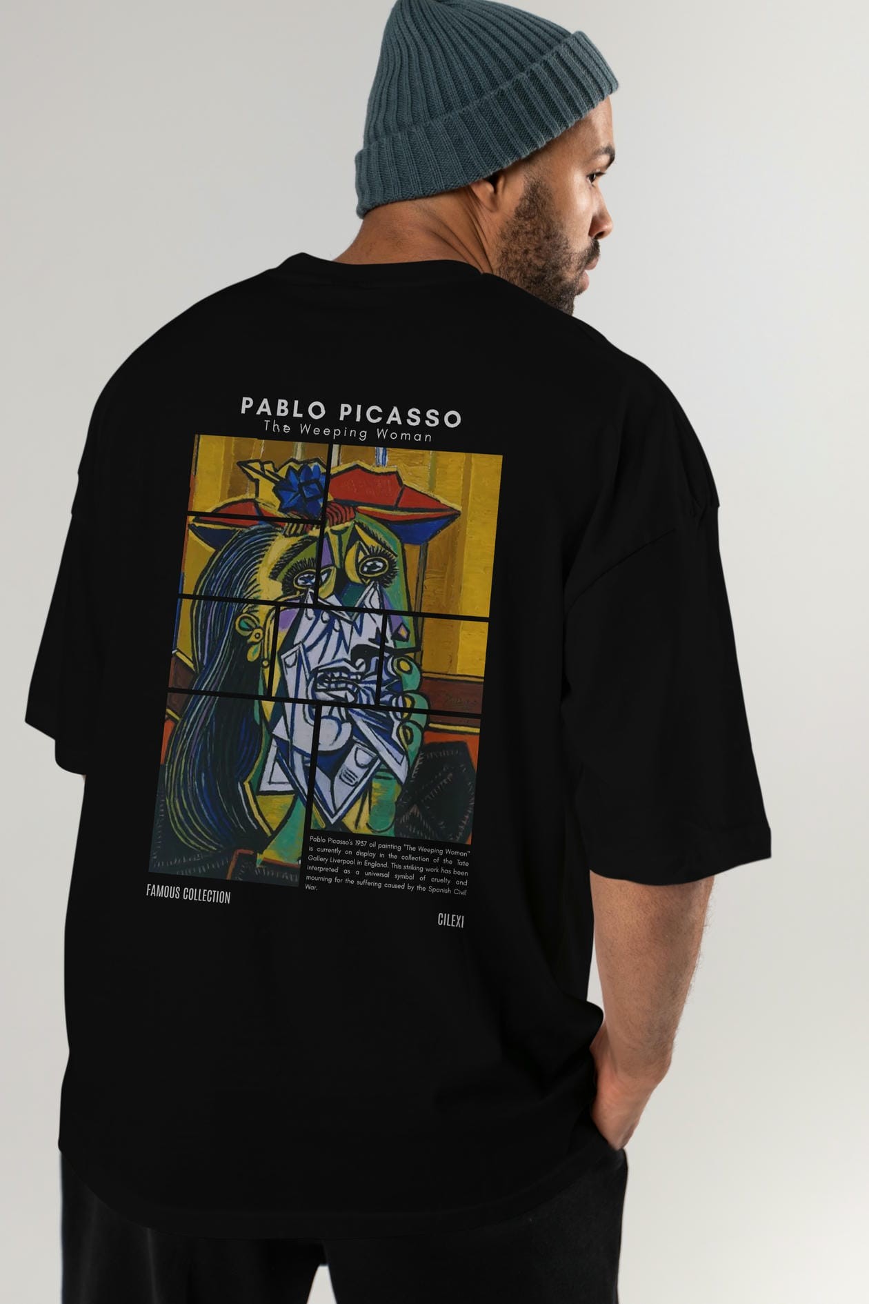 Pablo Picasso Arka Baskılı Oversize t-shirt Erkek Kadın Bisiklet Yaka Pamuk tişort