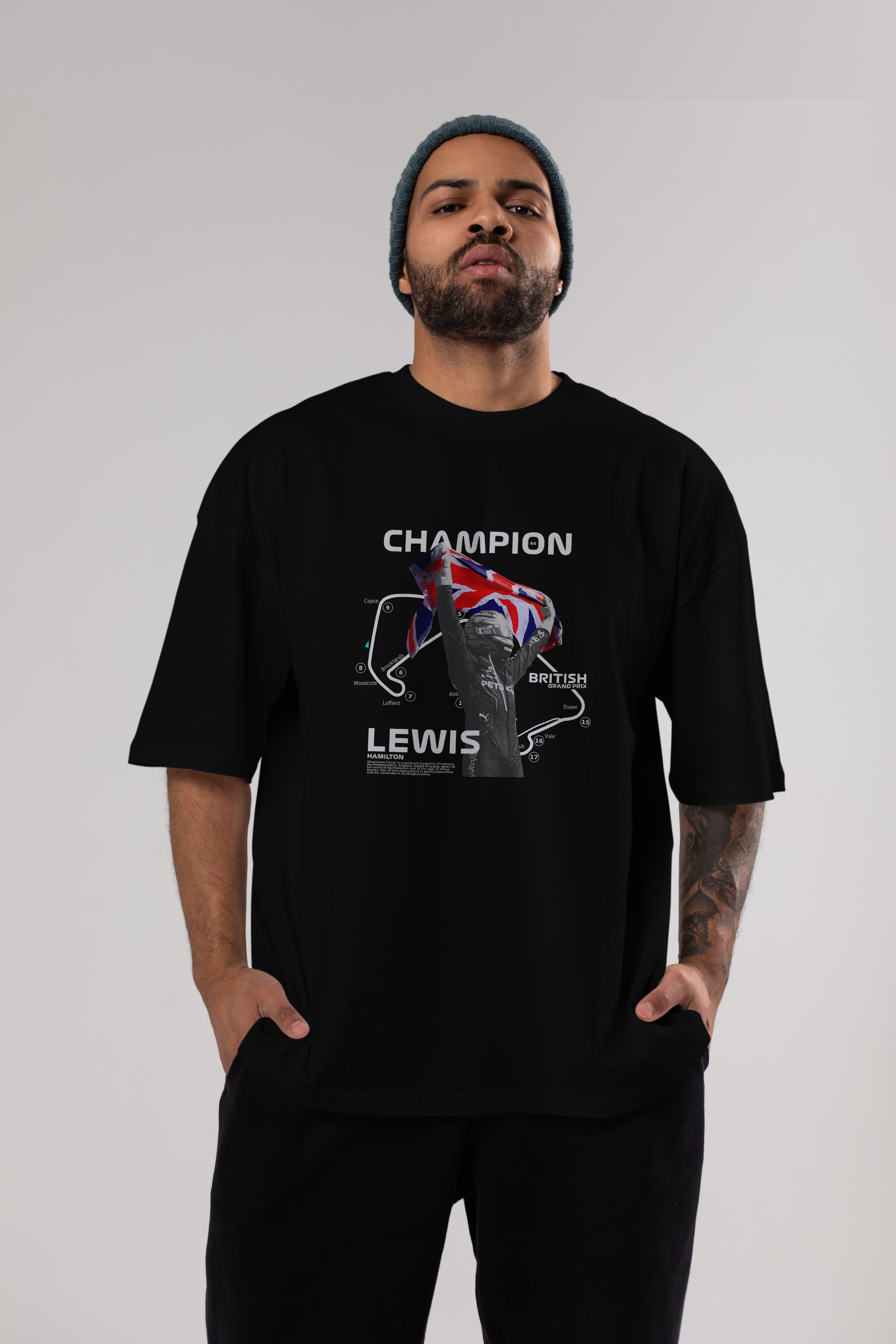 LEWIS H SILVERSTONE Ön Baskılı Oversize t-shirt Erkek Kadın Unisex %100 Pamuk Bisiklet Yaka tişort