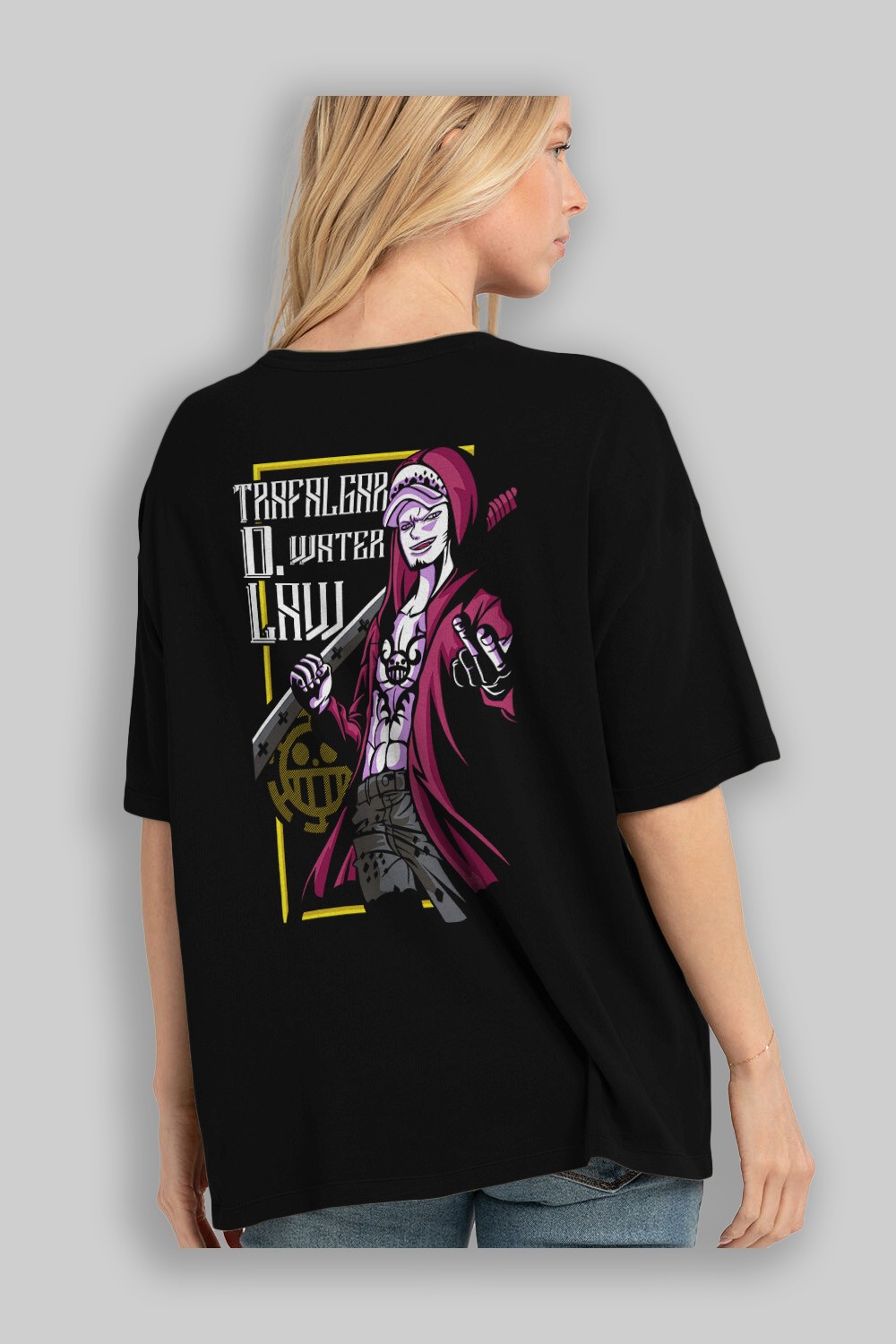 Trafalgar D. Water Law Anime Arka Baskılı Oversize t-shirt Erkek Kadın Unisex %100 pamuk tişort