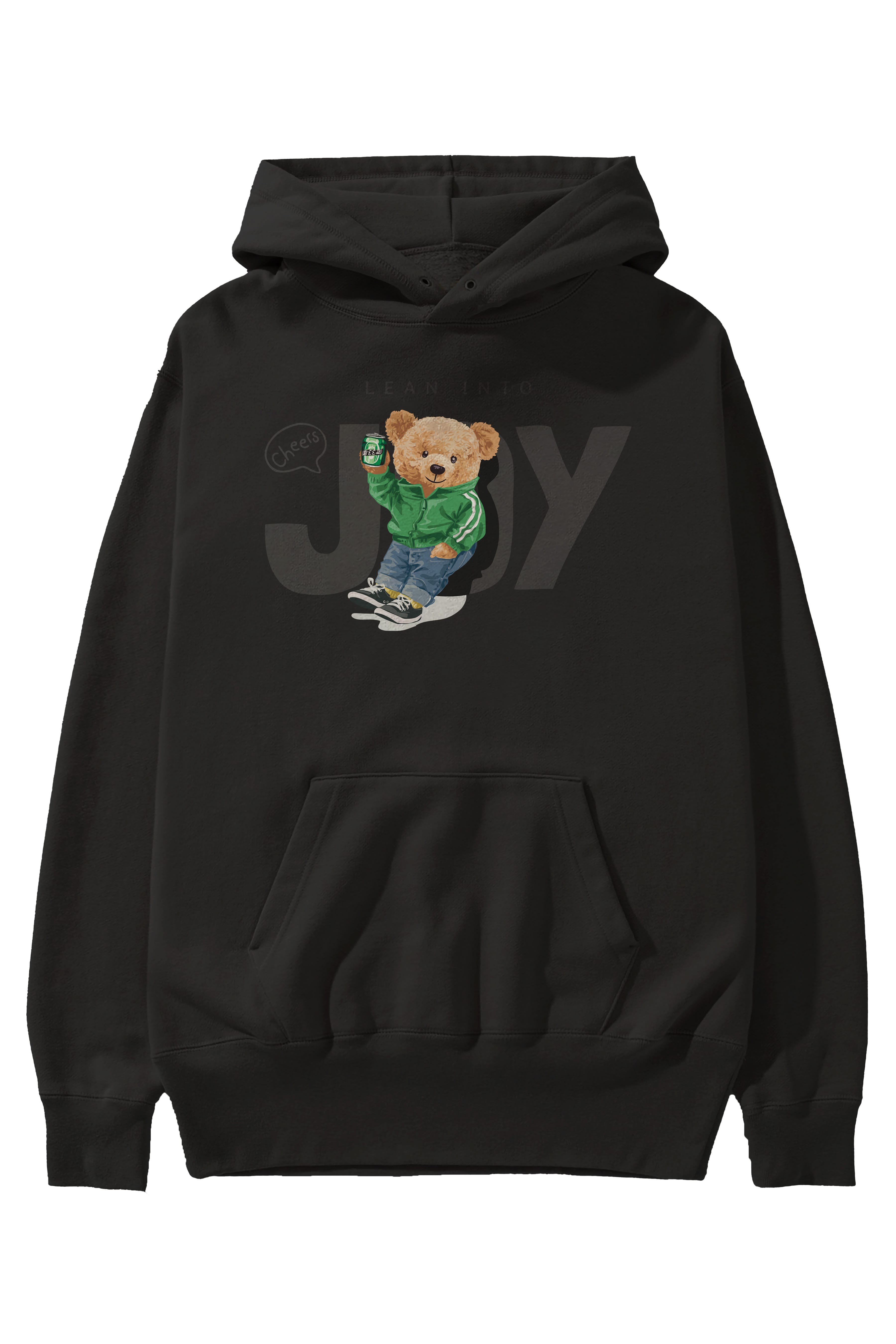 Teddy Bear Joy Ön Baskılı Hoodie Oversize Kapüşonlu Sweatshirt Erkek Kadın Unisex
