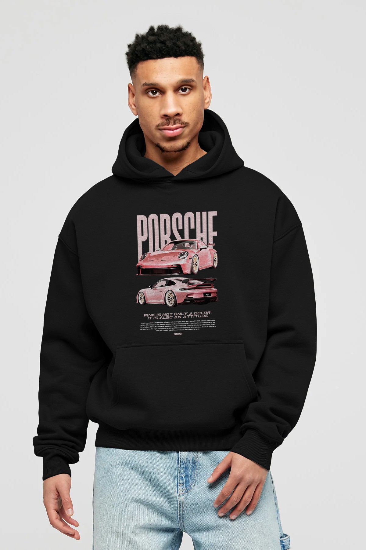 PORSCHE PINK  PIG Ön Baskılı Hoodie Oversize Kapüşonlu Sweatshirt Erkek Kadın Unisex